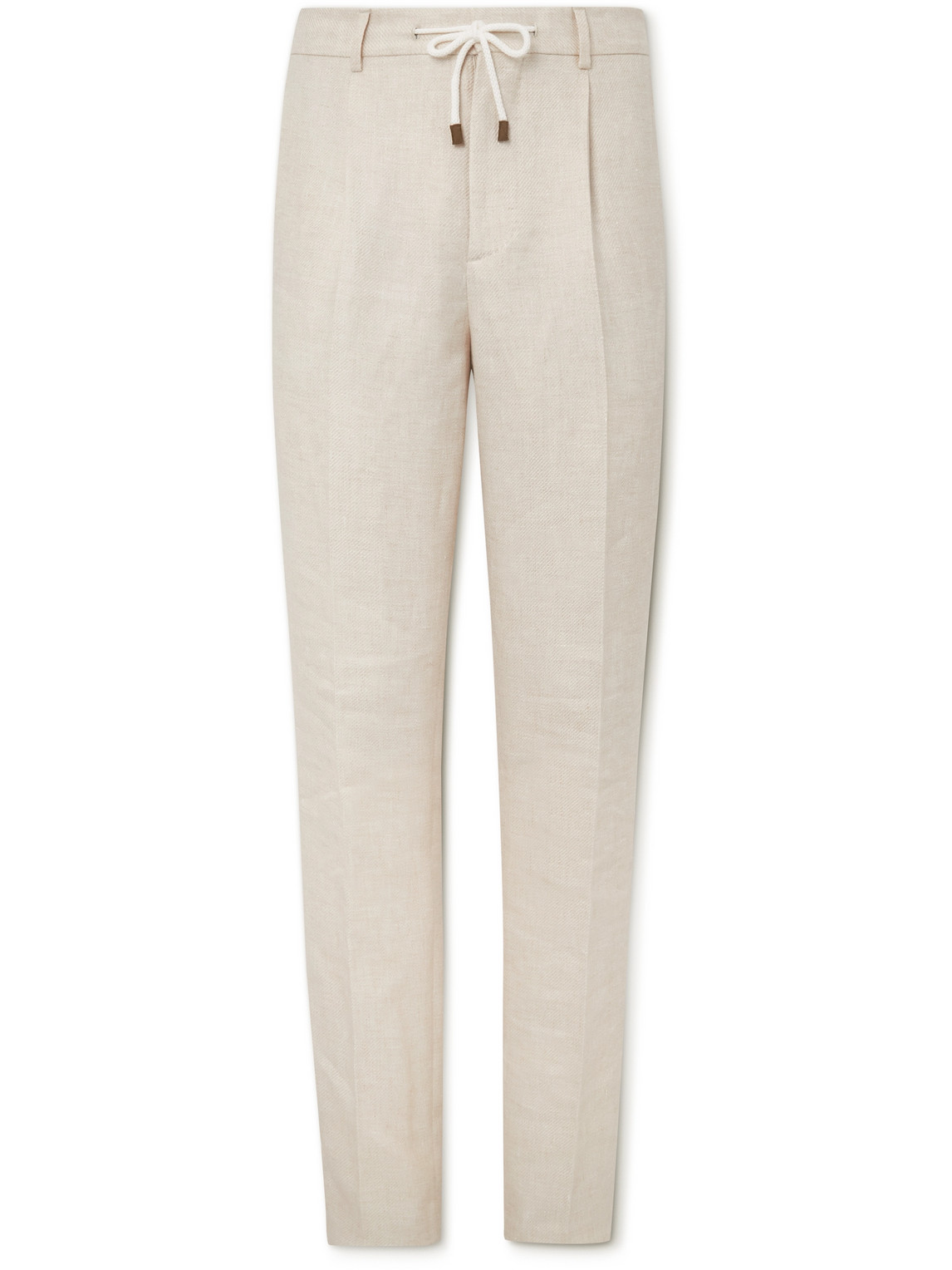 Brunello Cucinelli Straight-Leg Pleated Linen, Wool and Silk-Blend Drawstring Suit Trousers