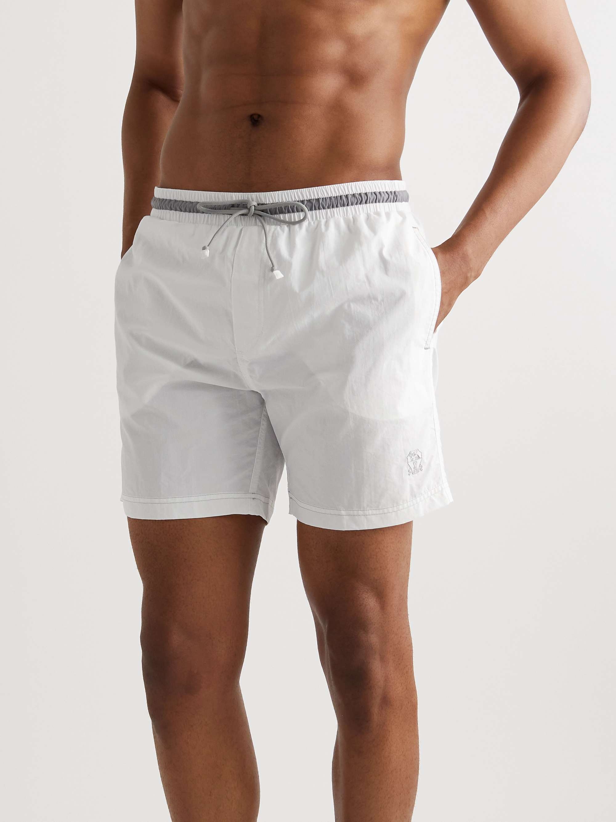 BRUNELLO CUCINELLI Straight-Leg Mid-Length Logo-Embroidered Swim Shorts