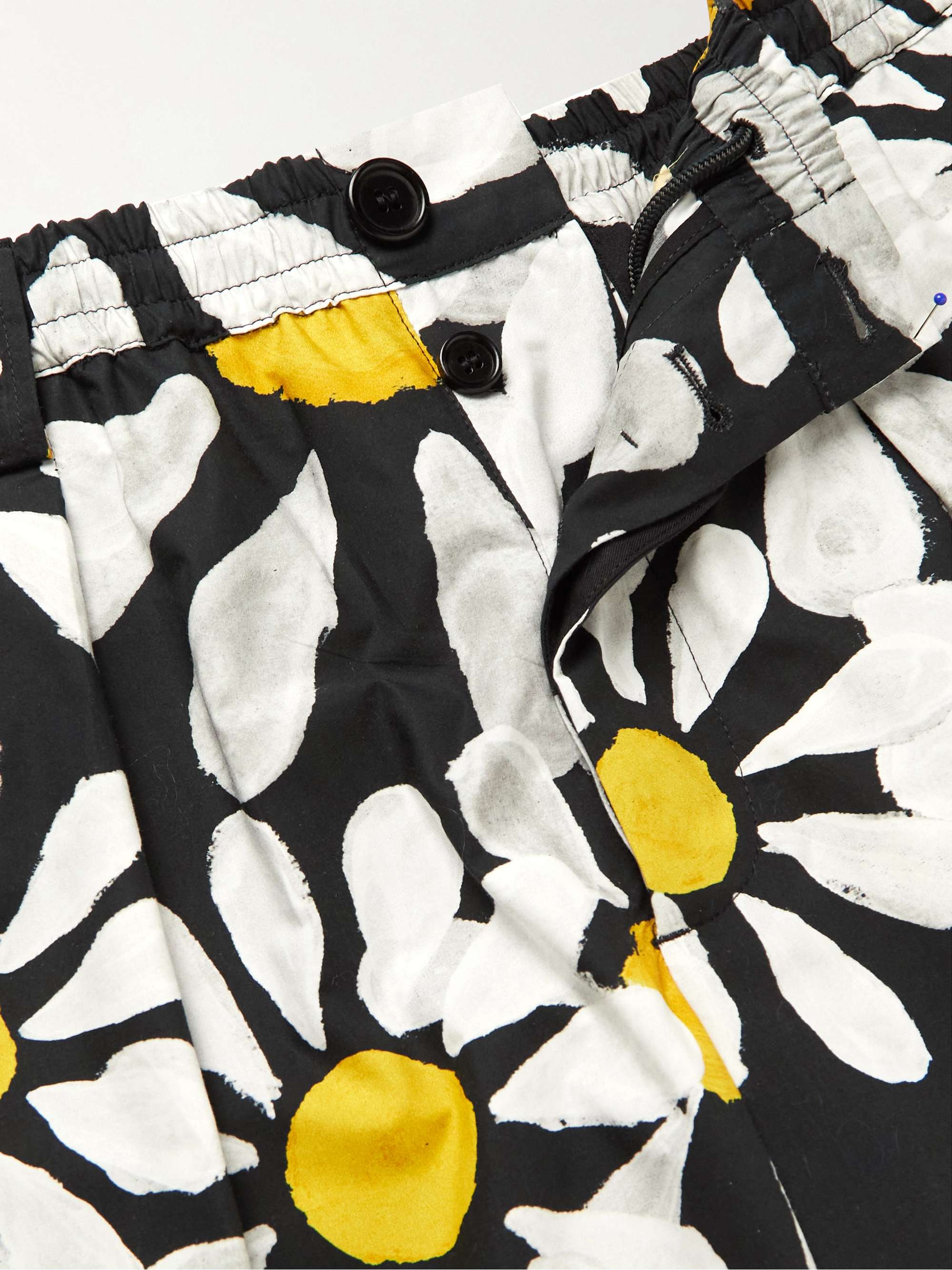 MARNI Euphoria Straight-Leg Pleated Floral-Print Cotton-Poplin Bermuda Shorts