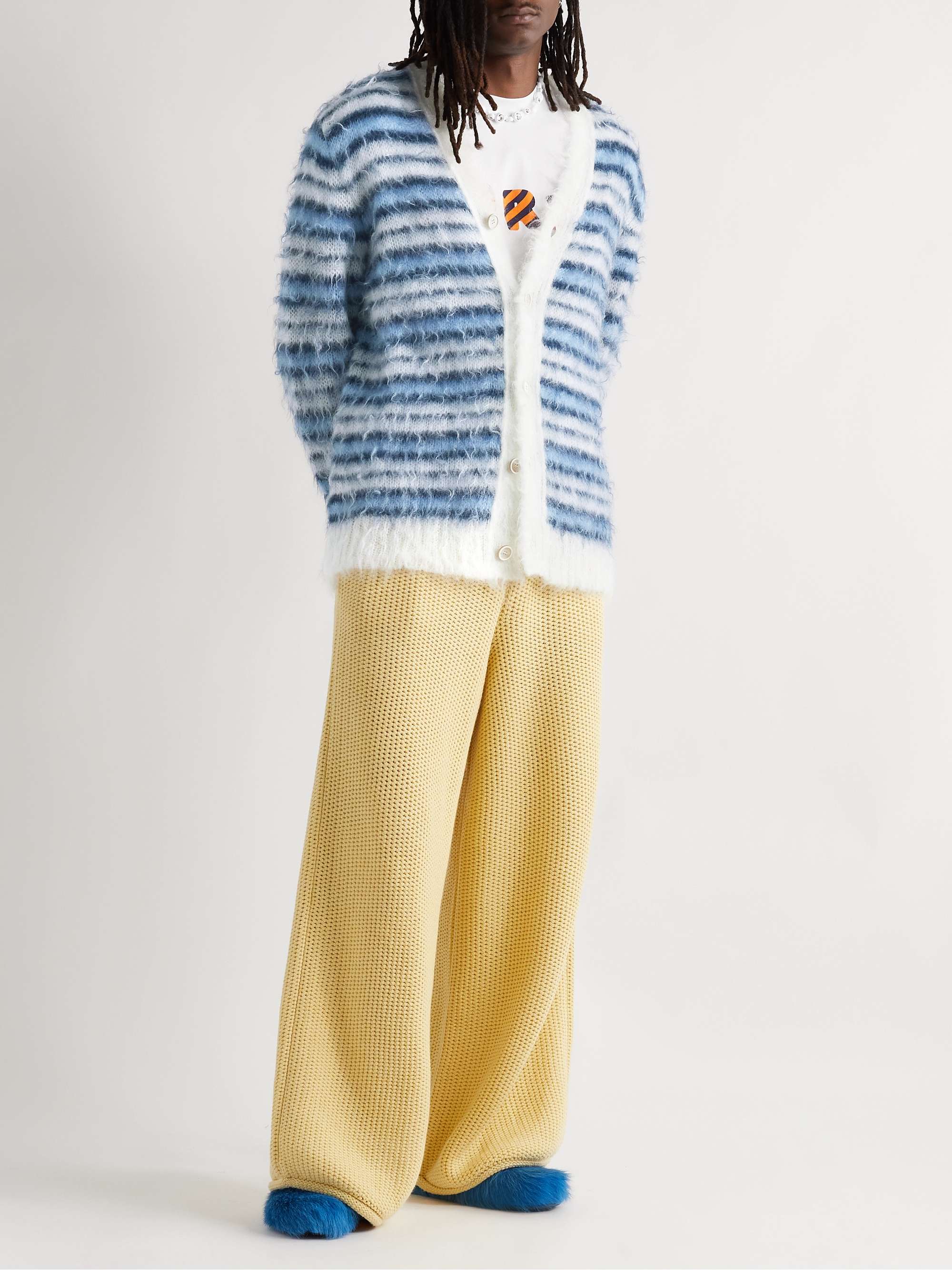 MARNI Striped Brushed Mohair-Blend Cardigan
