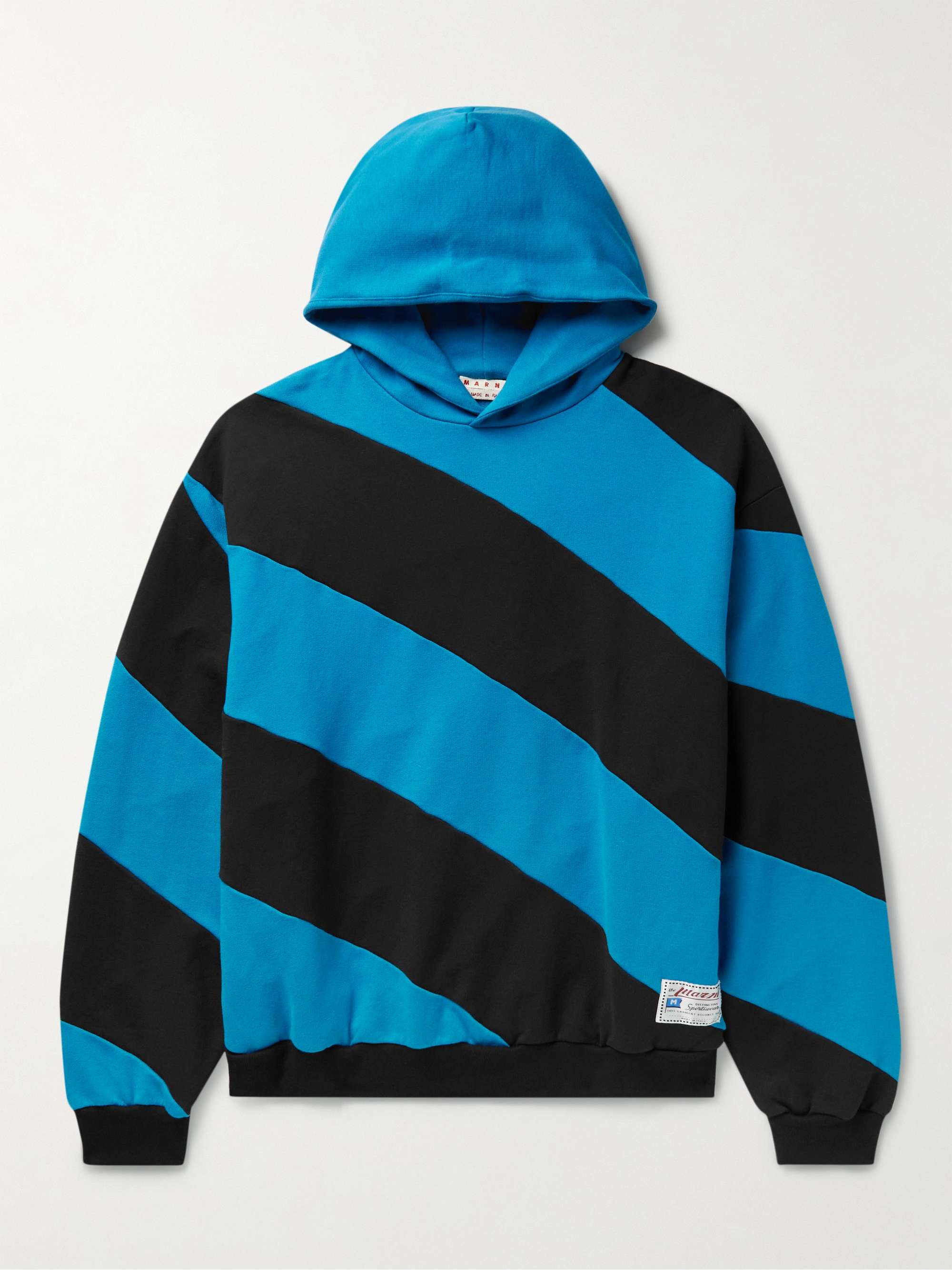 마르니 후드티 Marni Oversized Logo-Appliqued Striped Cotton-Jersey Hoodie,Blue