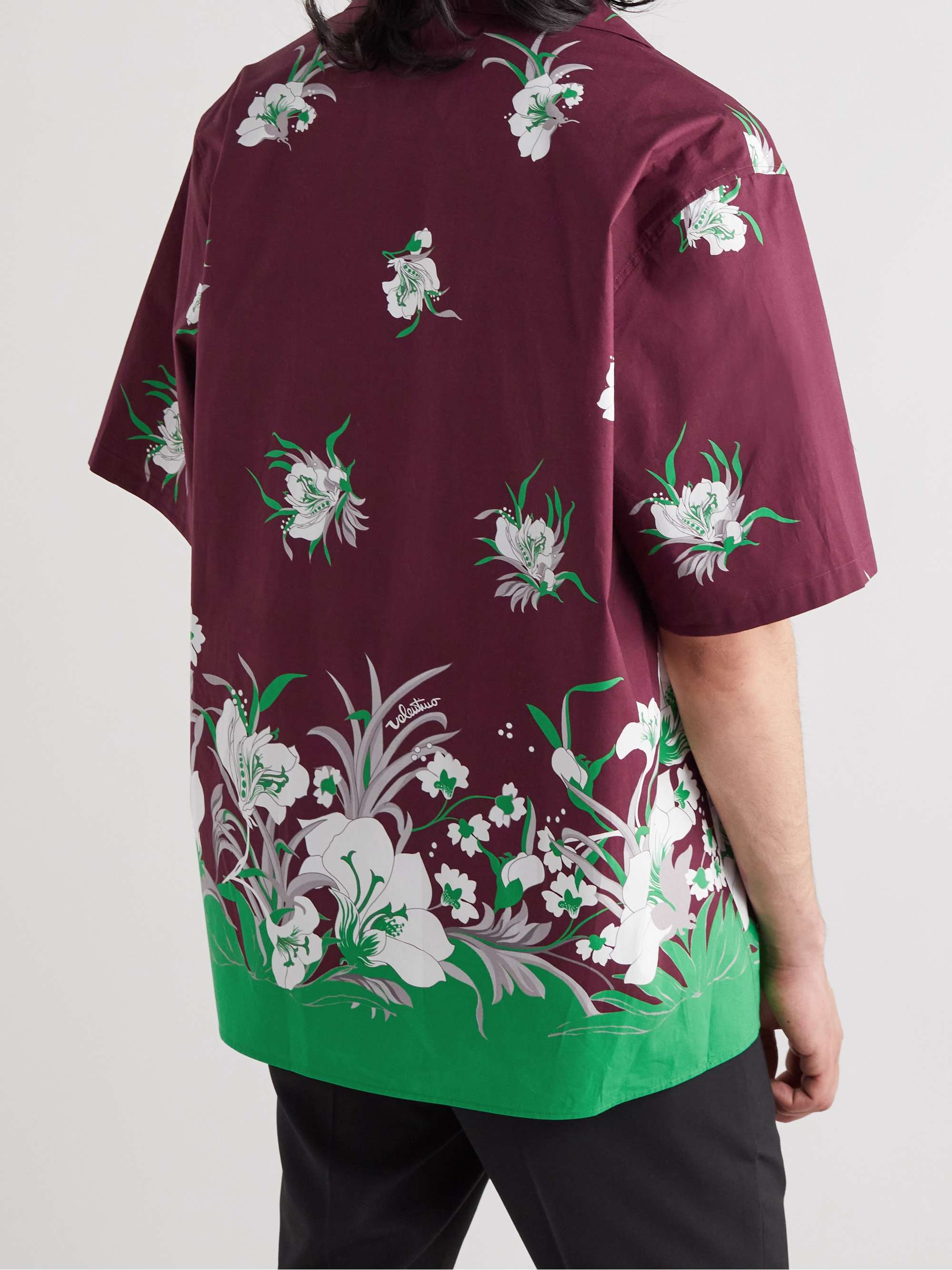 VALENTINO Camp-Collar Floral-Print Cotton-Poplin Shirt