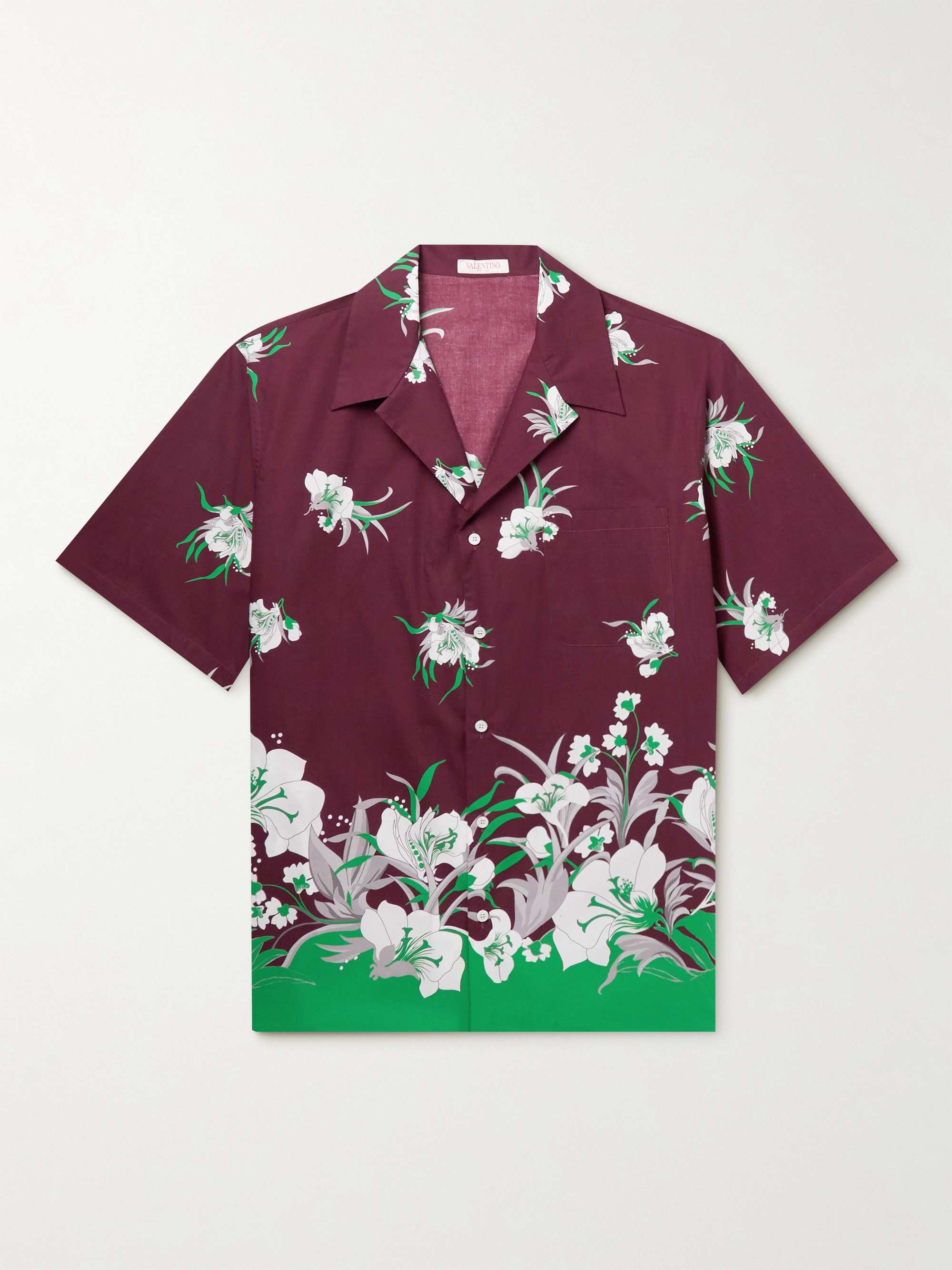 VALENTINO Camp-Collar Floral-Print Cotton-Poplin Shirt