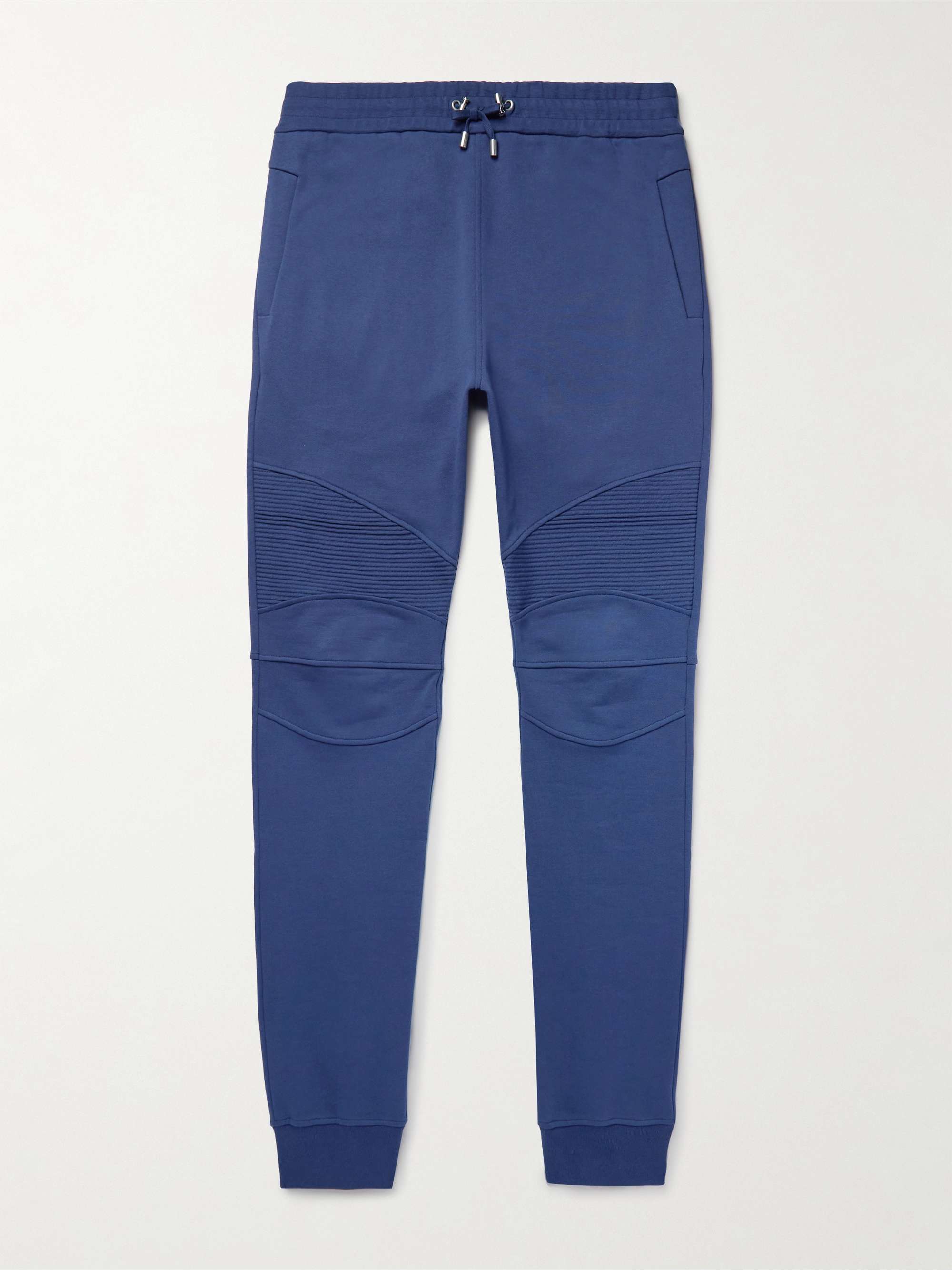 BALMAIN Tapered Logo-Appliquéd Panelled Cotton-Jersey Sweatpants