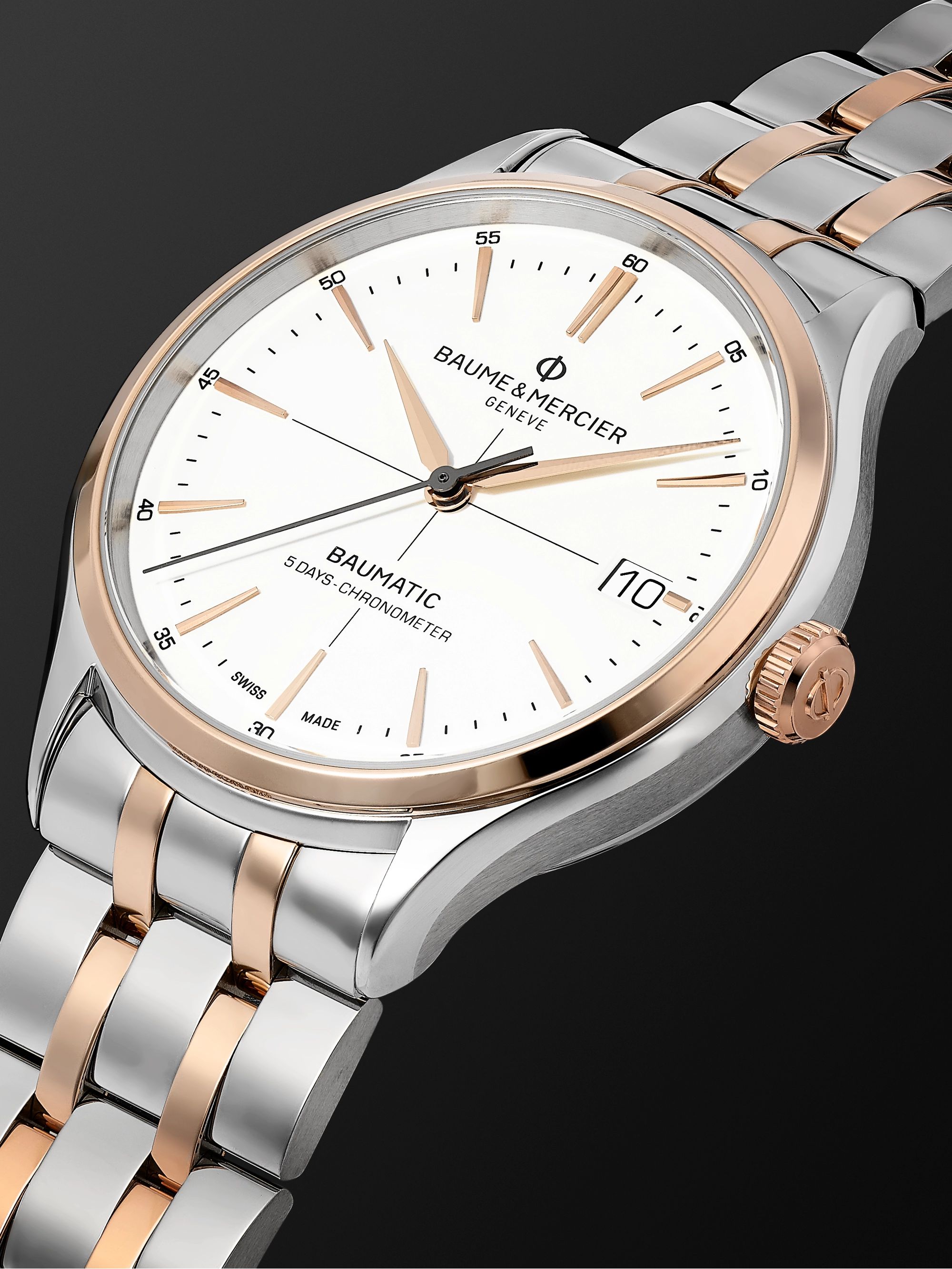 BAUME & MERCIER Clifton Baumatic Automatic Chronometer 40mm Stainless Steel and 18-Karat Rose Gold-Capped Watch, Ref. No. M0A10458