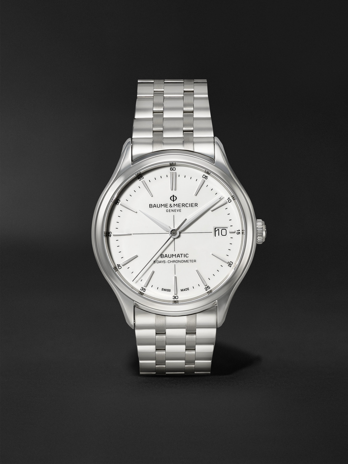 Baume & Mercier Clifton Baumatic Automatic Chronometer 40mm Stainless Steel Watch, Ref. No. M0a10505 In White