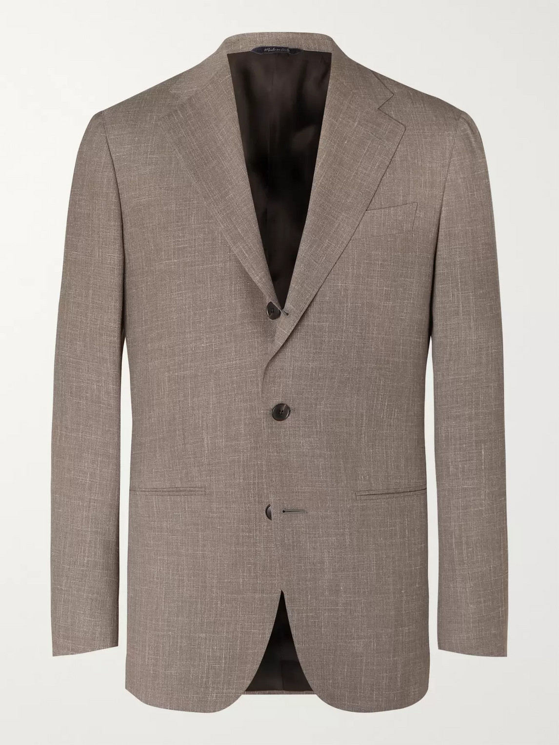 Saman Amel Taupe Mélange Wool, Silk And Linen-blend Suit Jacket In Brown