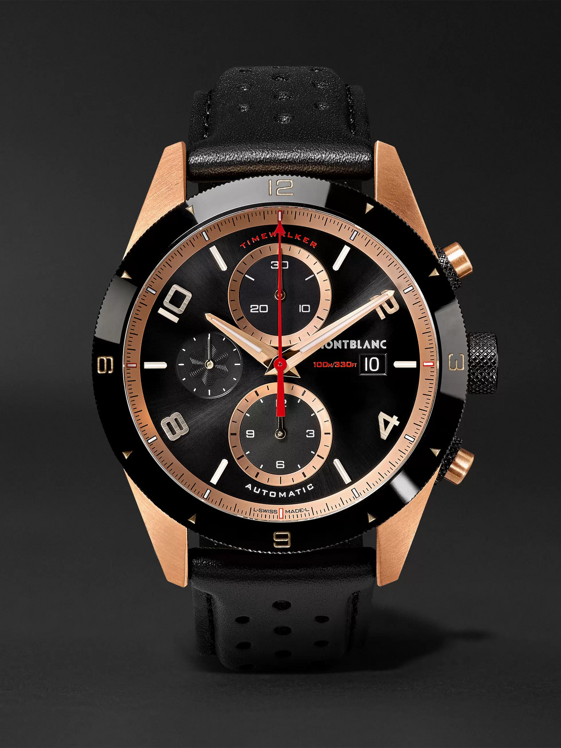 Montblanc Timewalker Automatic Chronograph 43mm 18-karat Red Gold, Ceramic And Leather Watch, Ref. No. 117051 In Black