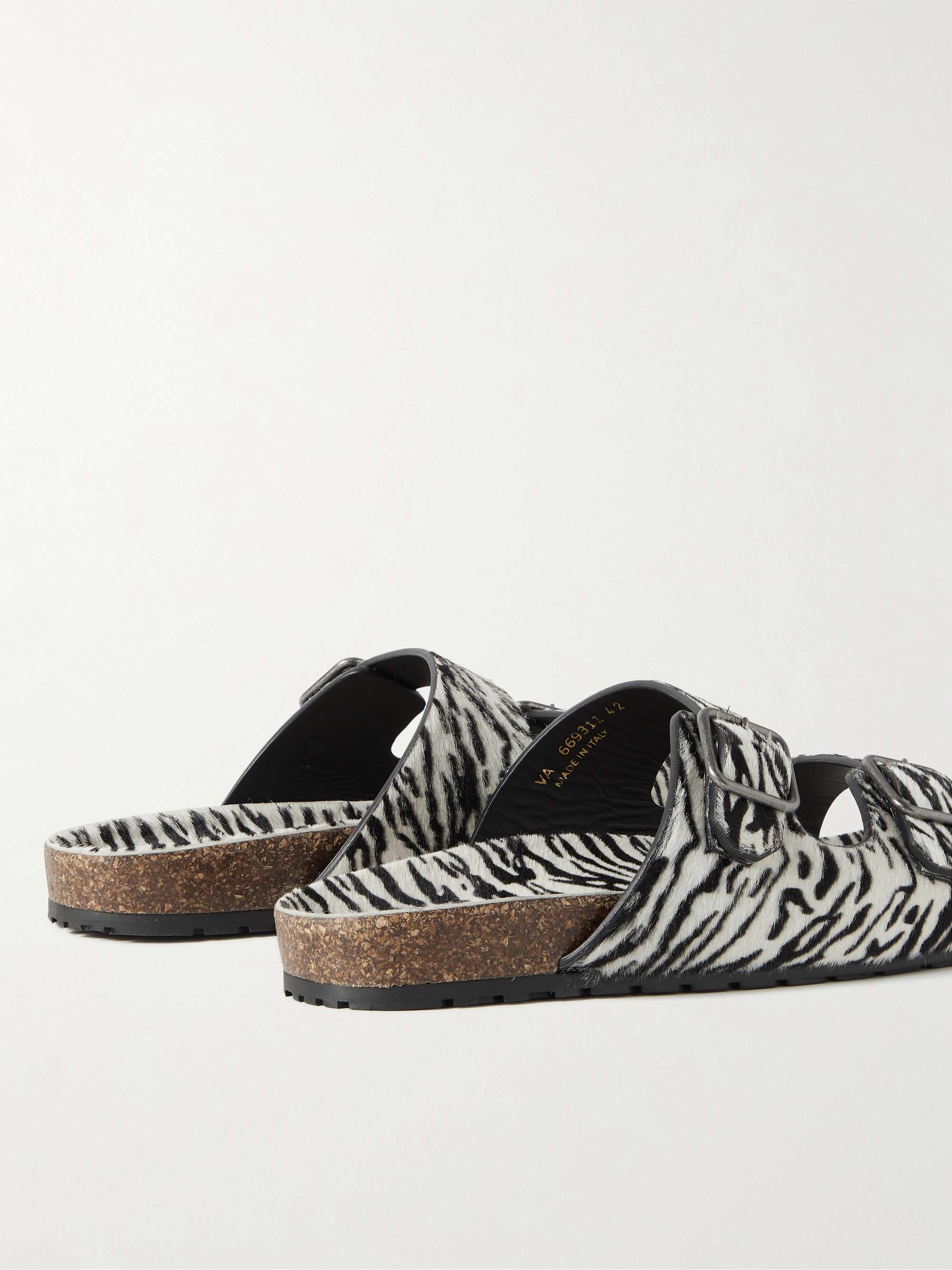 SAINT LAURENT Jimmy Zebra-Print Calf Hair Sandals