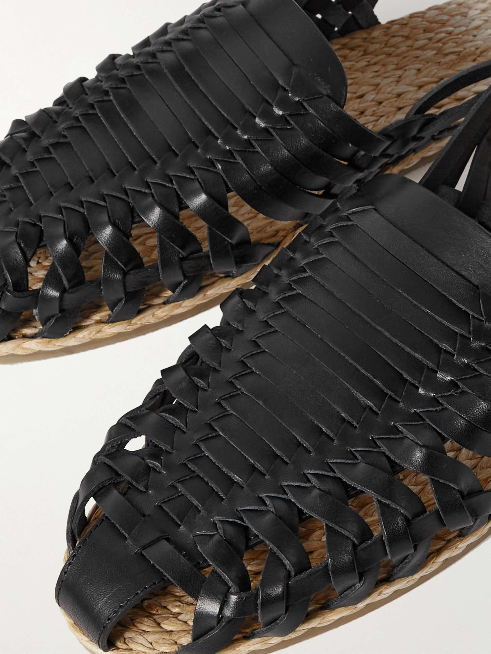SAINT LAURENT Woven Leather and Raffia Sandals