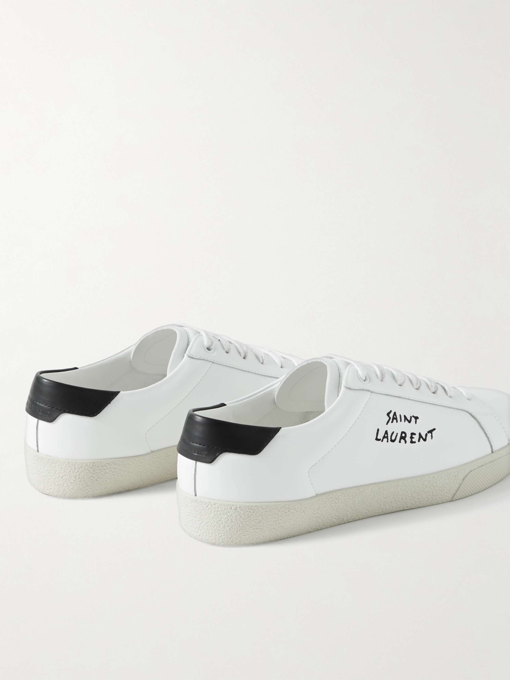 SAINT LAURENT SL/06 Court Classic Leather-Trimmed Logo-Embroidered Distressed Canvas Sneakers