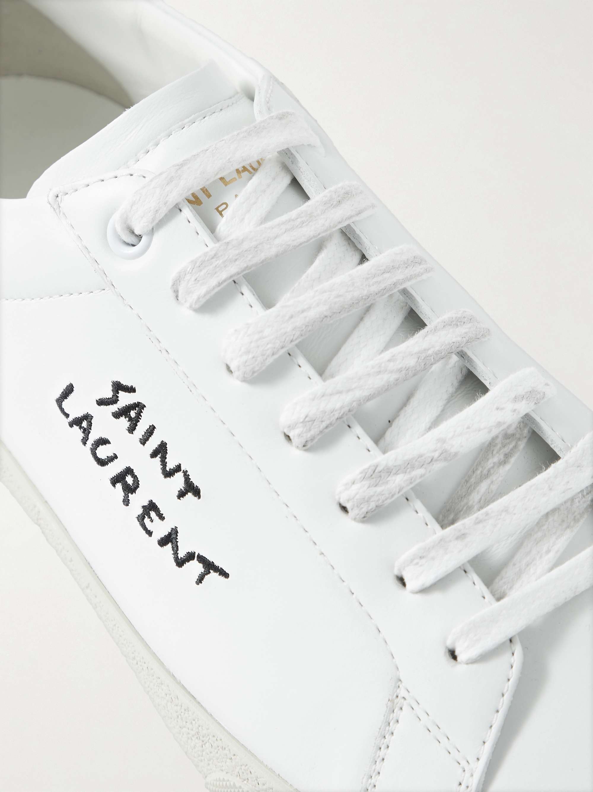 SAINT LAURENT SL/06 Court Classic Leather-Trimmed Logo-Embroidered Distressed Canvas Sneakers