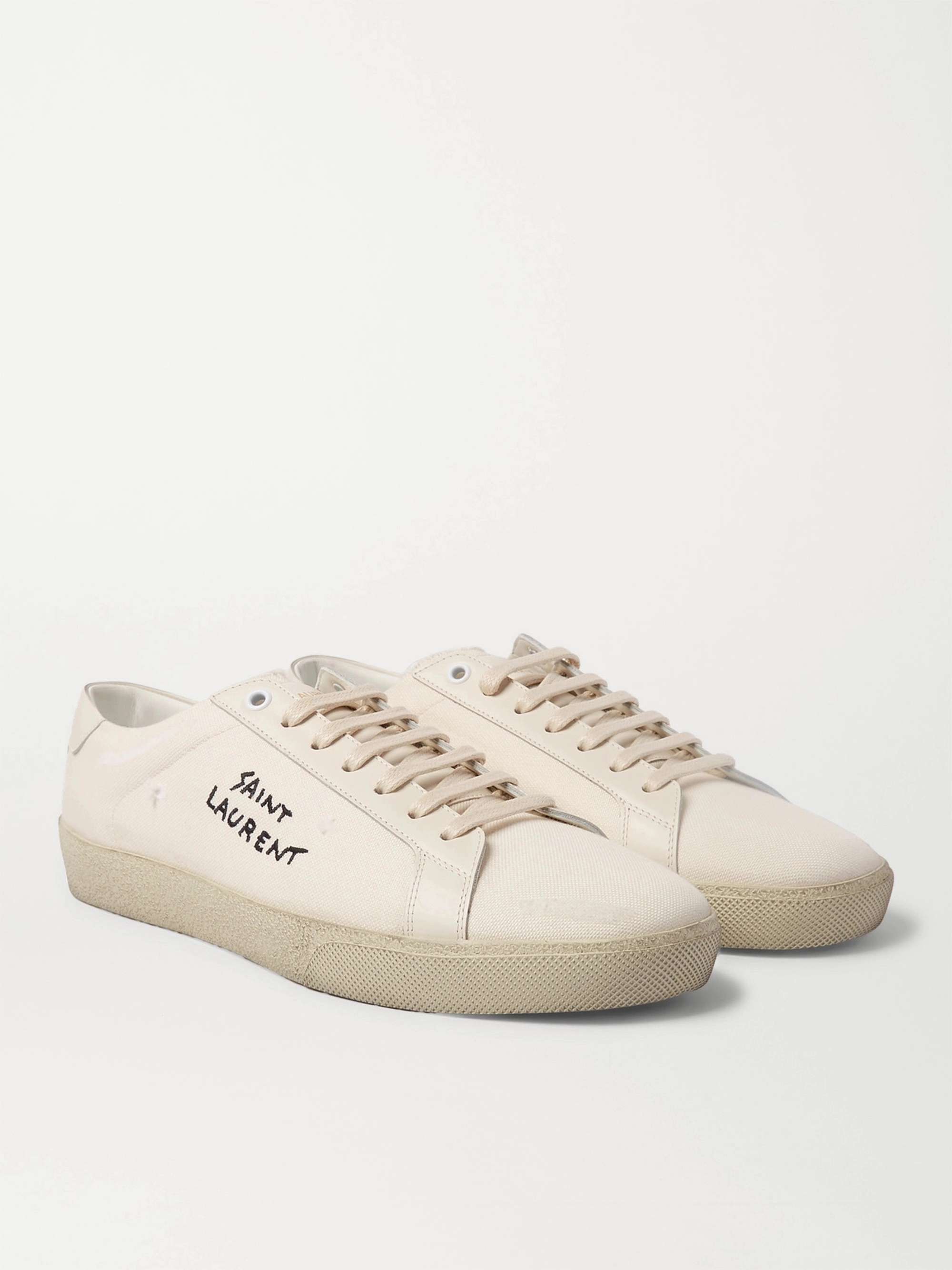 White SL/06 Court Classic Leather-Trimmed Logo-Embroidered Distressed ...