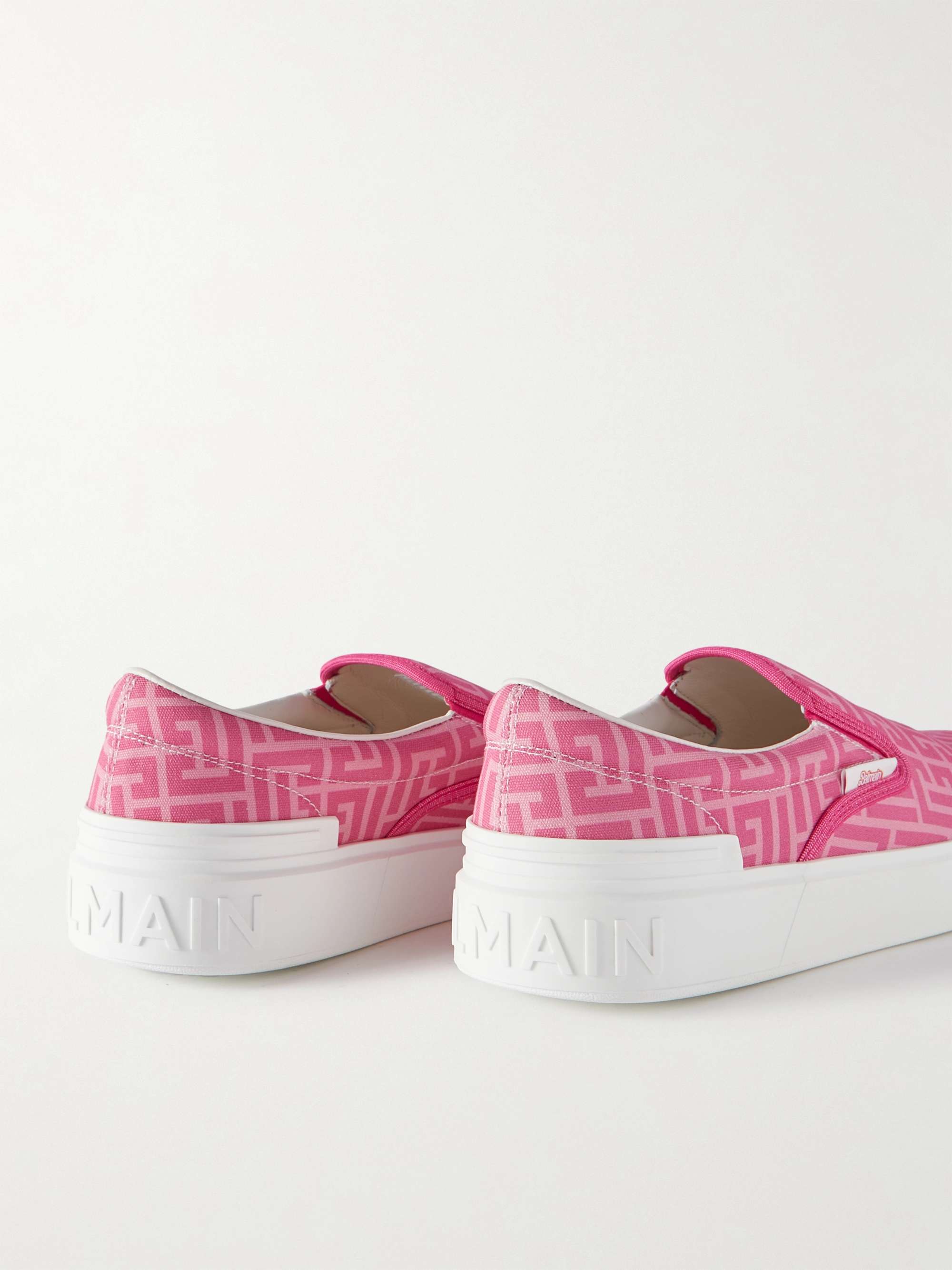 BALMAIN + Barbie Monogrammed Canvas Slip-on Sneakers