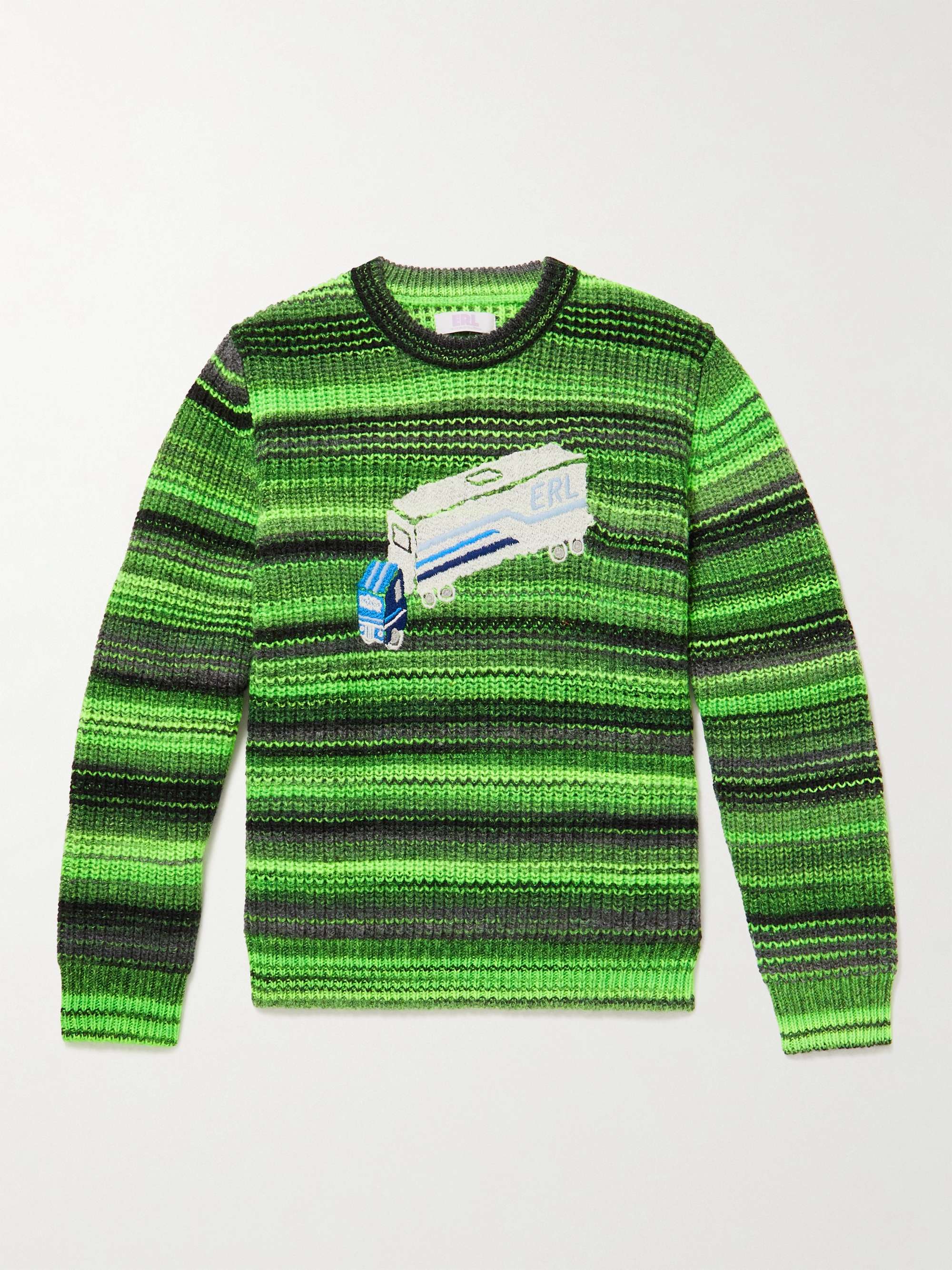 ERL KIDS Embroidered Striped Wool-Blend Sweater