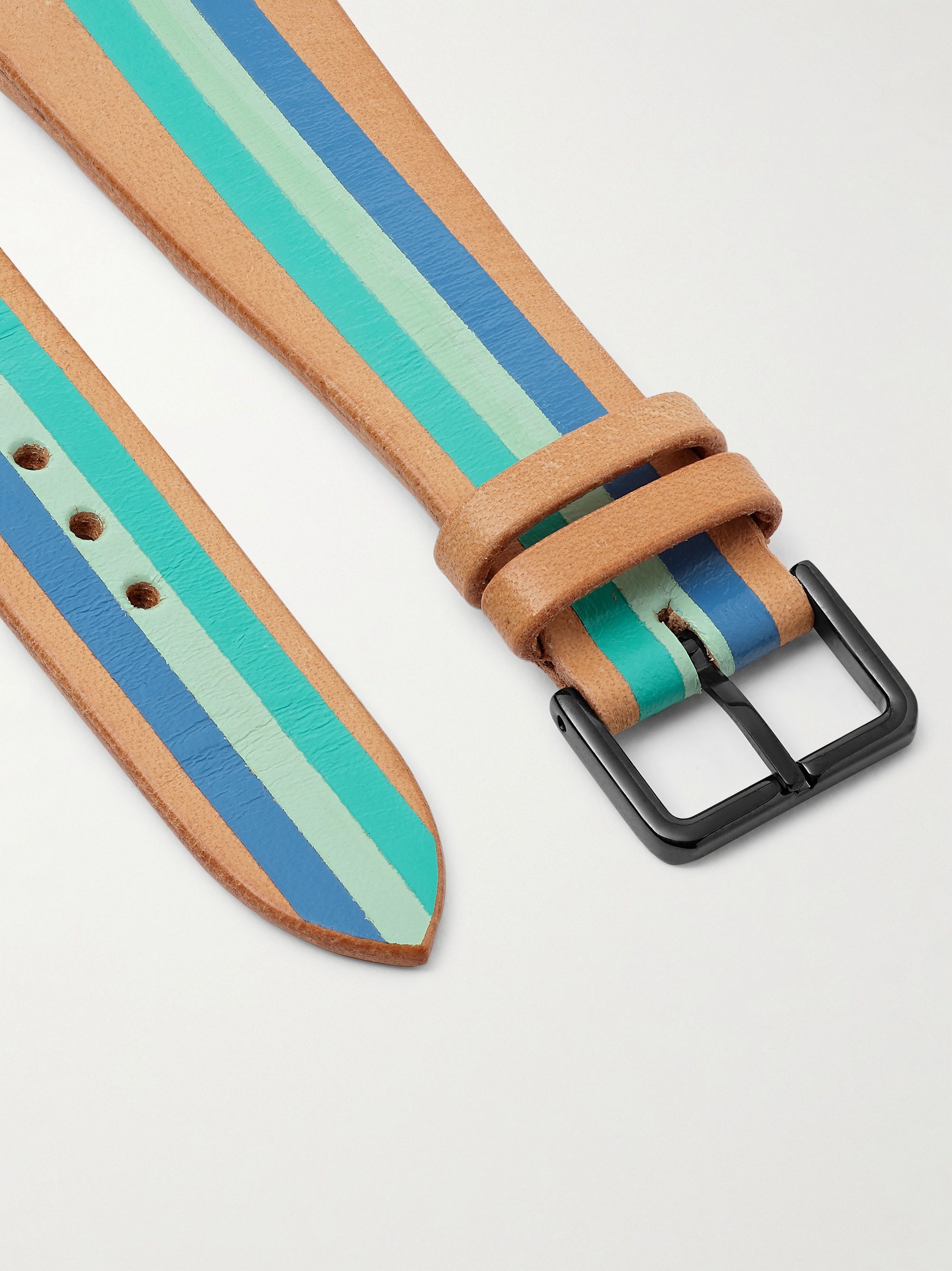 LA CALIFORNIENNE Aquamarine Striped Leather Watch Strap