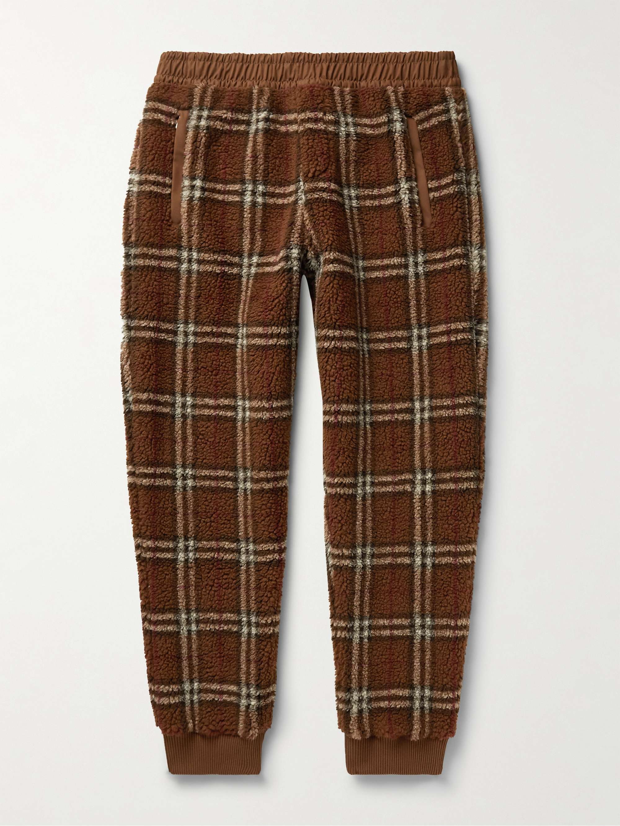 BURBERRY Tapered Checked Twill-Trimmed Fleece Sweatpants