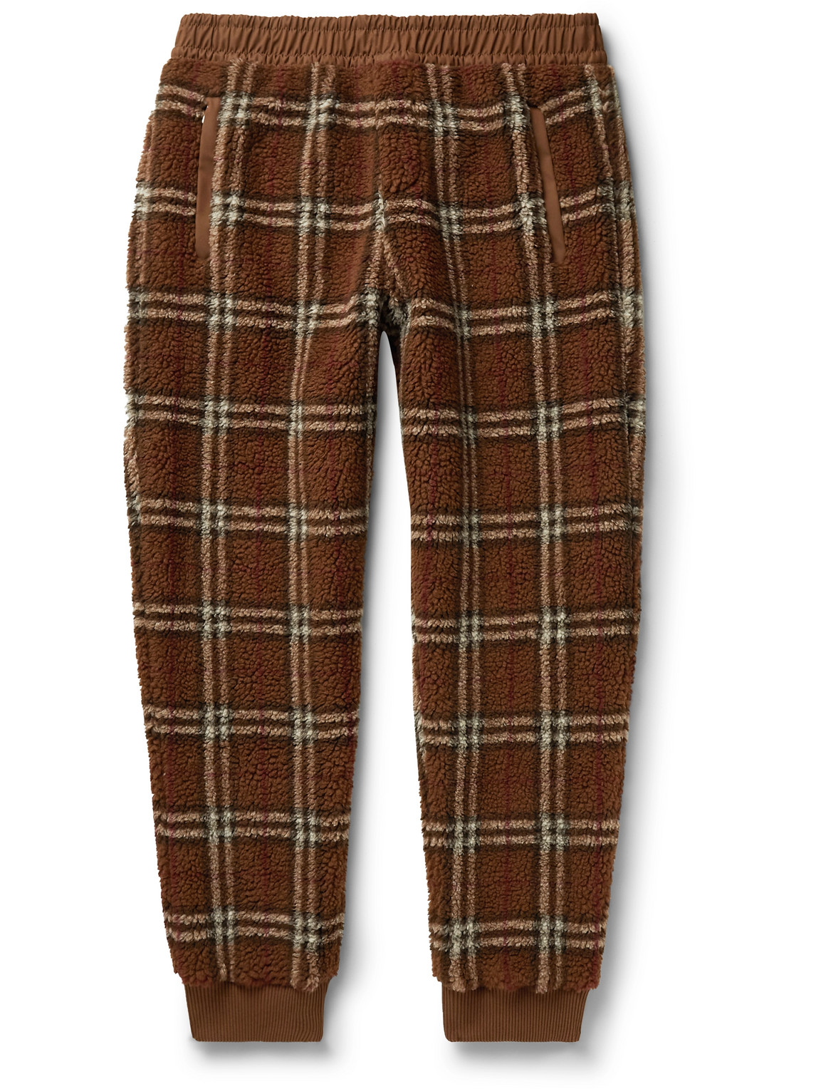 BURBERRY TAPERED CHECKED TWILL-TRIMMED FLEECE SWEATtrousers
