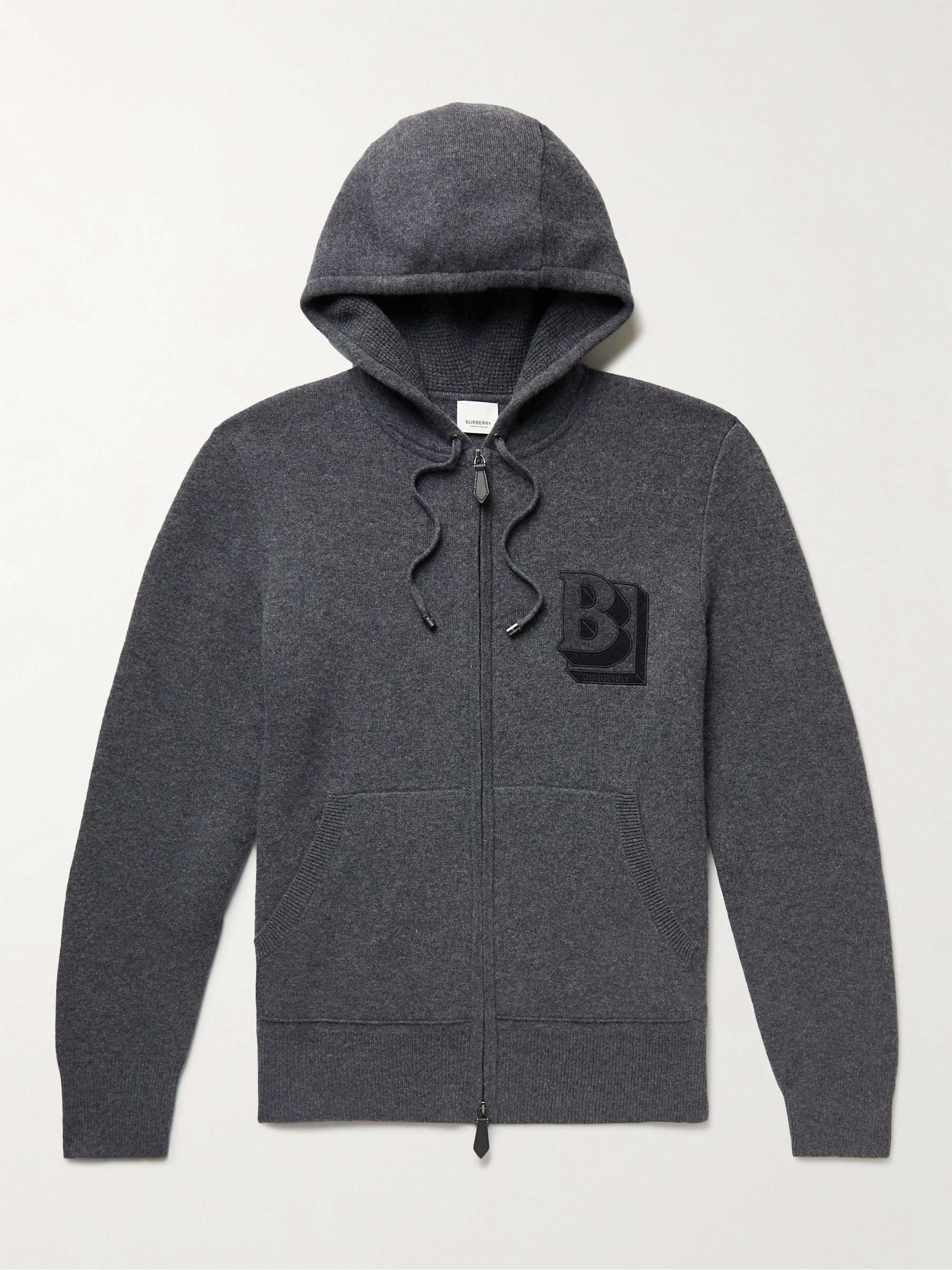 BURBERRY Slim-Fit Logo-Embroidered Cashmere-Blend Zip-Up Hoodie