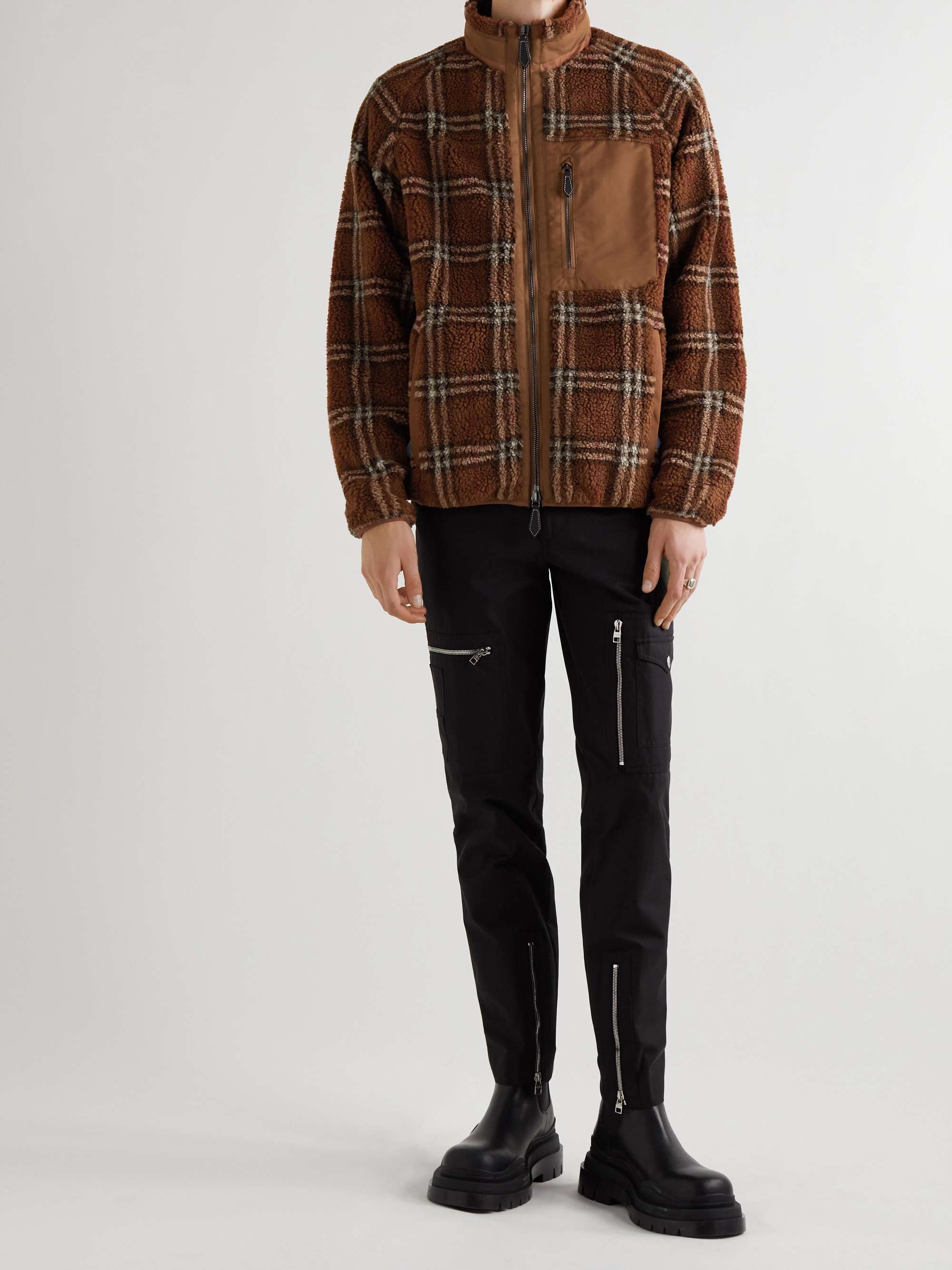 BURBERRY Twill-Panelled Checked Fleece Jacket