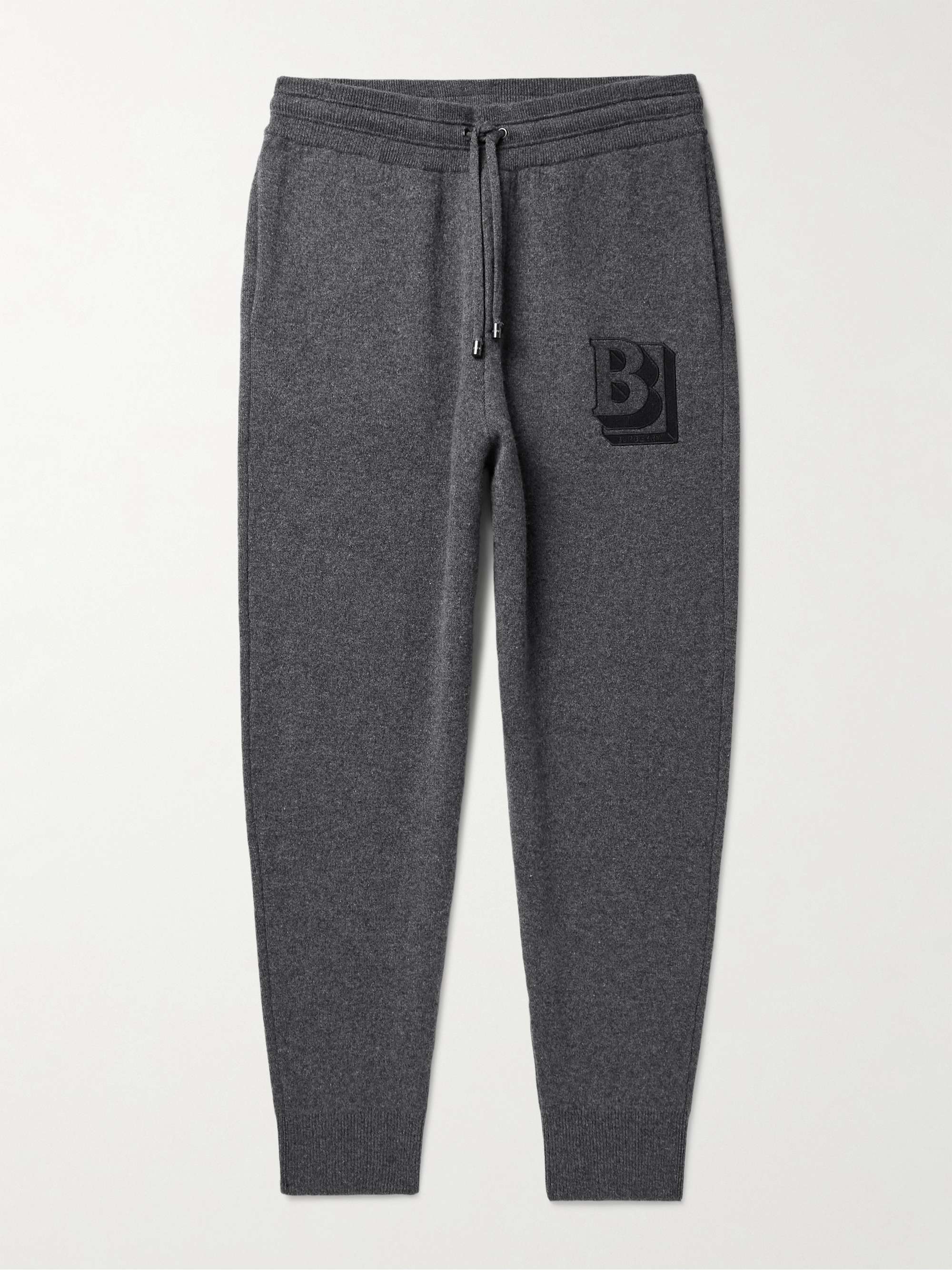 BURBERRY Tapered Logo-Embroidered Cashmere-Blend Drawstring Sweatpants
