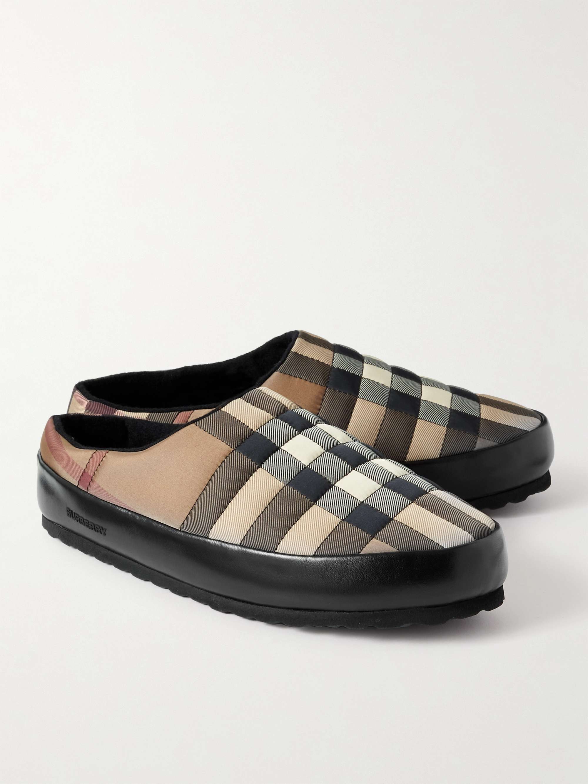 BURBERRY Leather-Trimmed Quilted Checked Shell Backless Slip-On Sneakers
