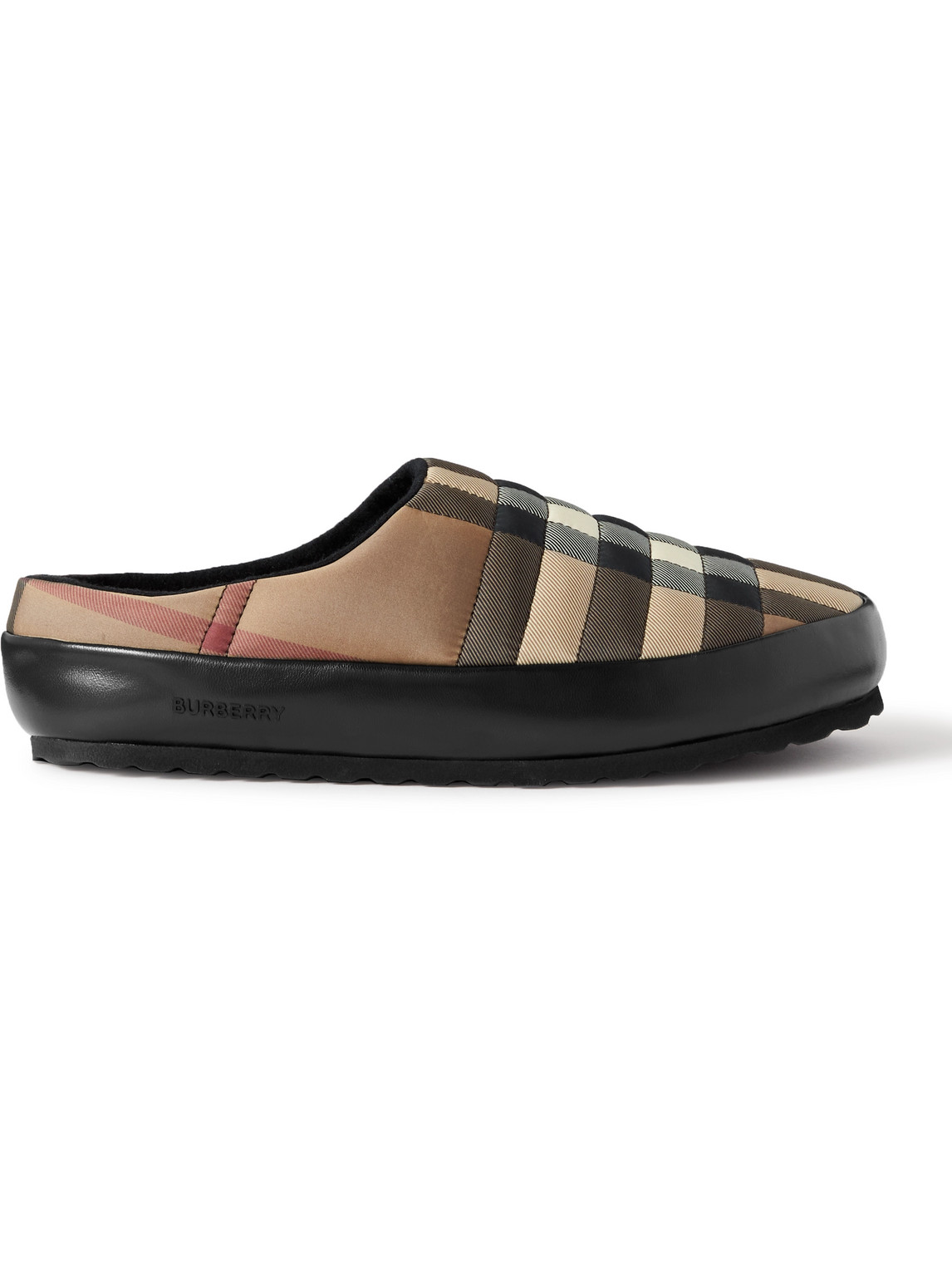 Burberry Leather-Trimmed Quilted Checked Shell Backless Slip-On Sneakers