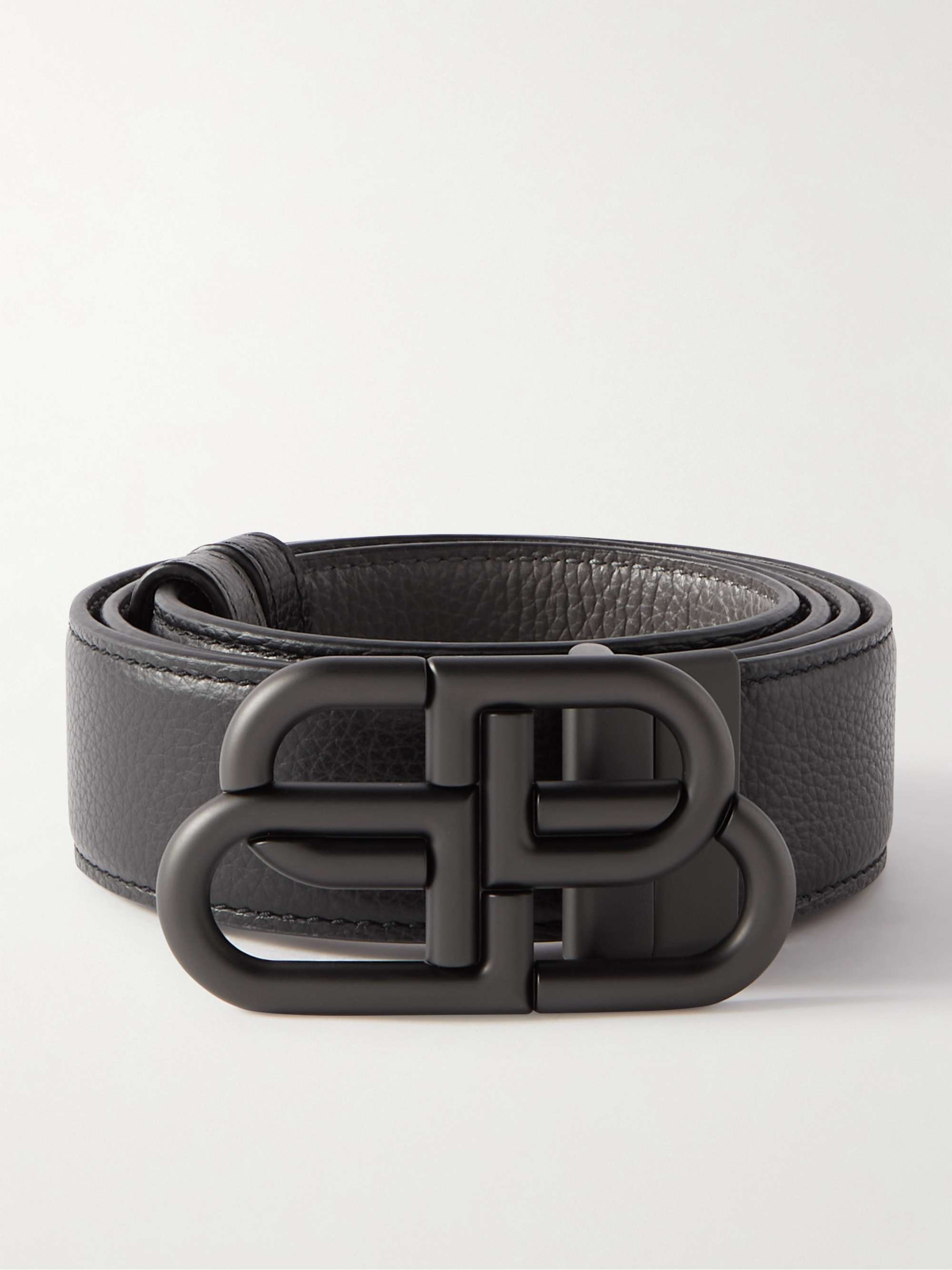 BALENCIAGA 3.5cm Logo-Embellished Full-Grain Leather Belt