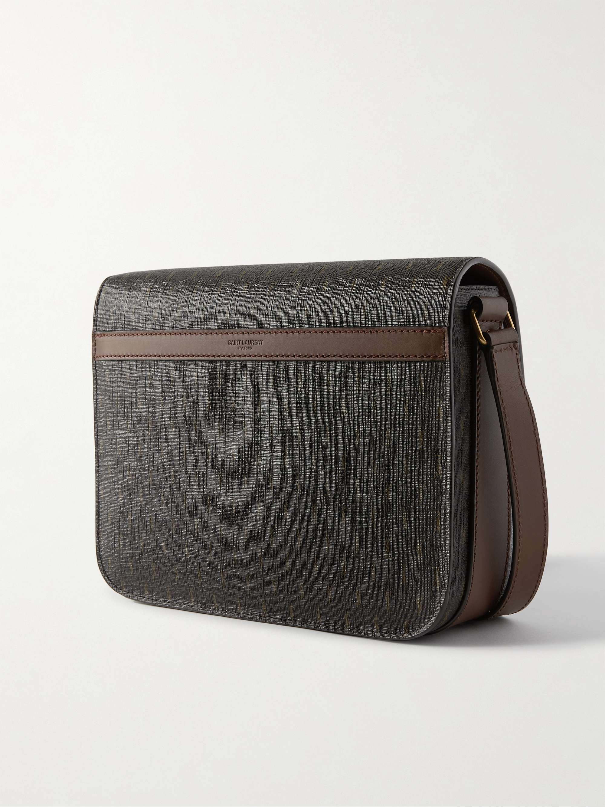 SAINT LAURENT Leather-Trimmed Monogrammed Coated-Canvas Messenger Bag