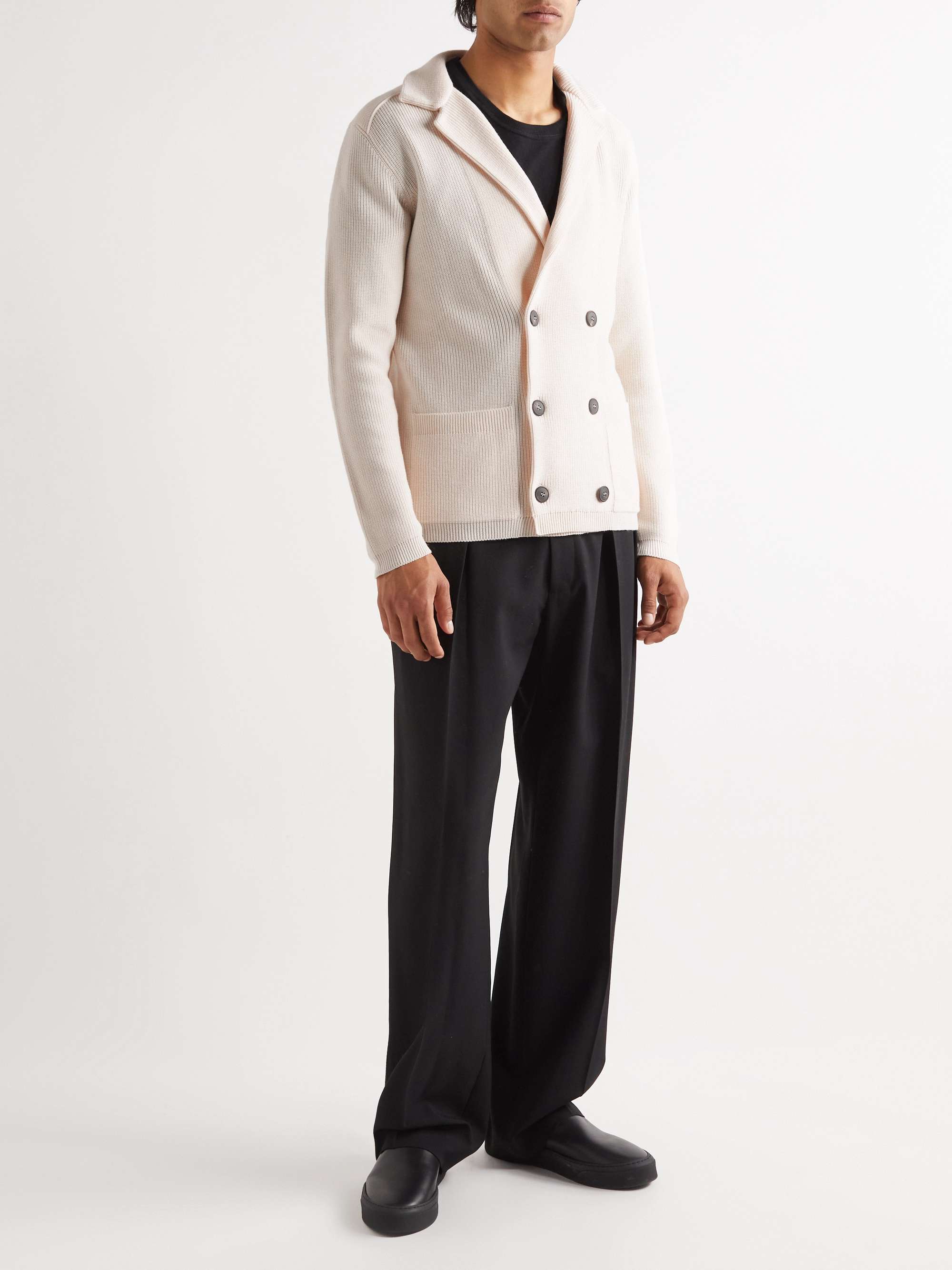 GIORGIO ARMANI Double-Breasted Wool and Cotton-Blend Cardigan