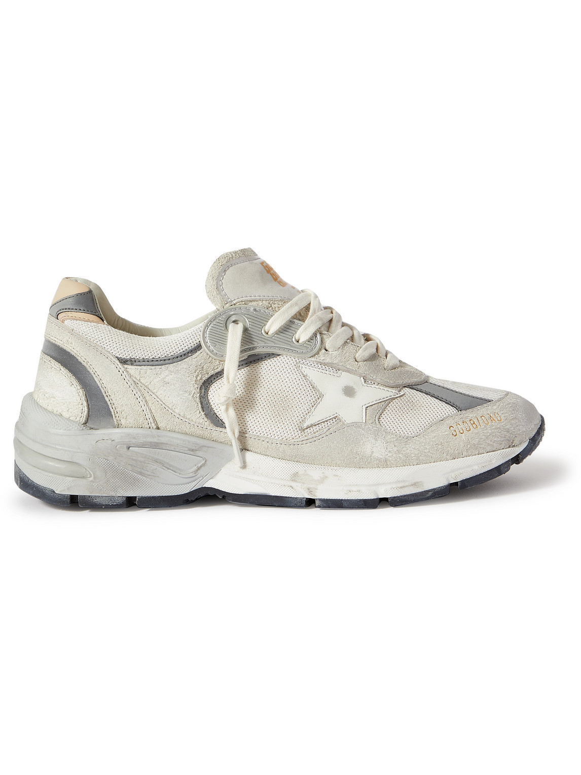 Dad-Star Distressed Leather-Trimmed Suede and Mesh Sneakers