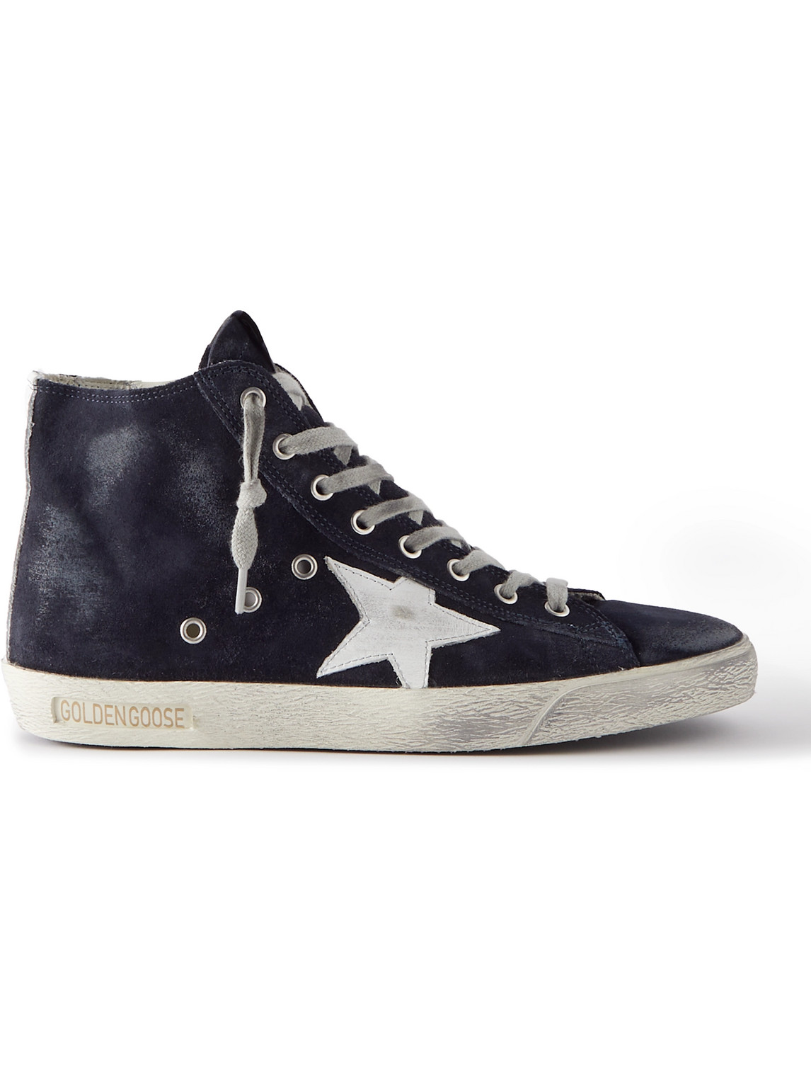 Francy Distressed Leather-Trimmed Suede High-Top Sneakers
