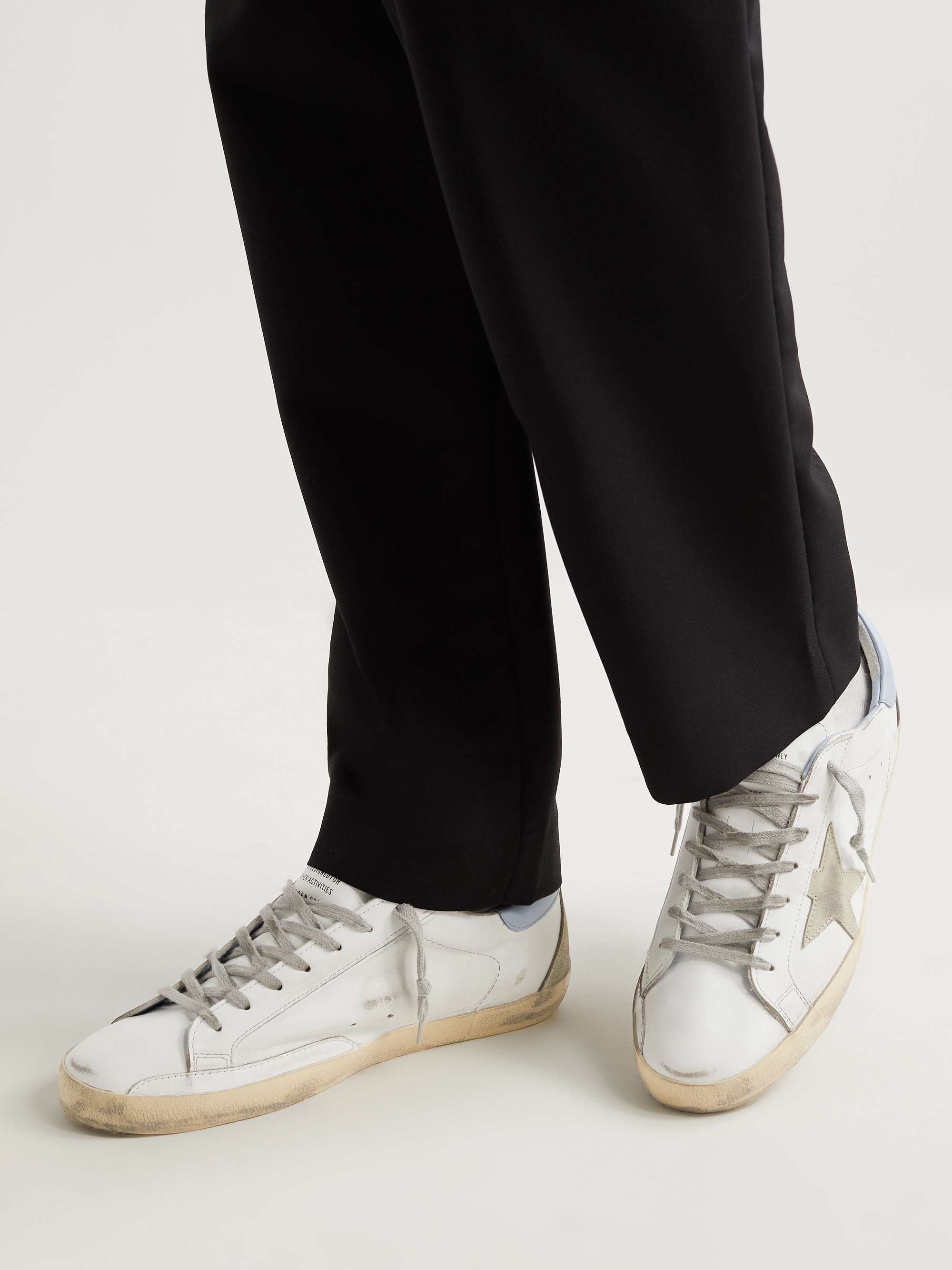 White Superstar Distressed Leather and Suede Sneakers | GOLDEN 