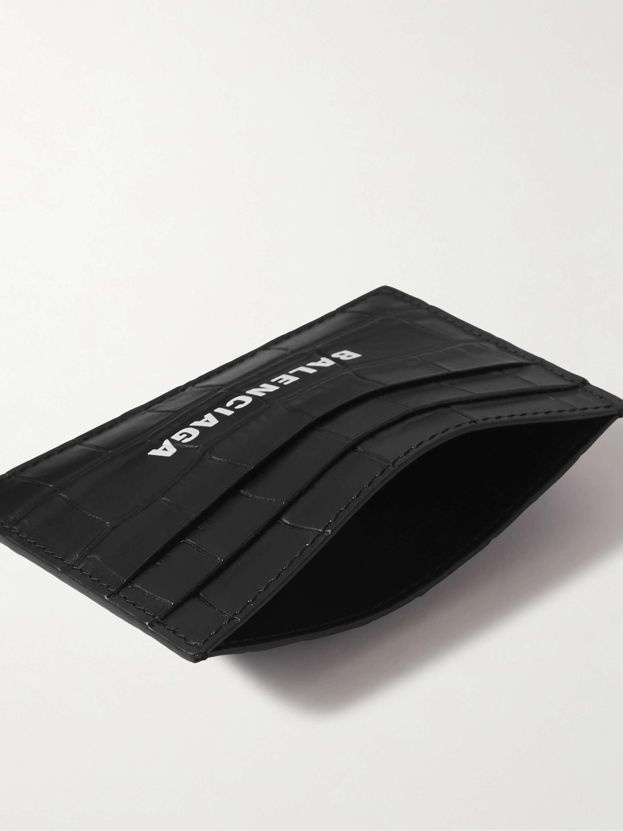 BALENCIAGA Logo-Print Croc-Effect Leather Cardholder