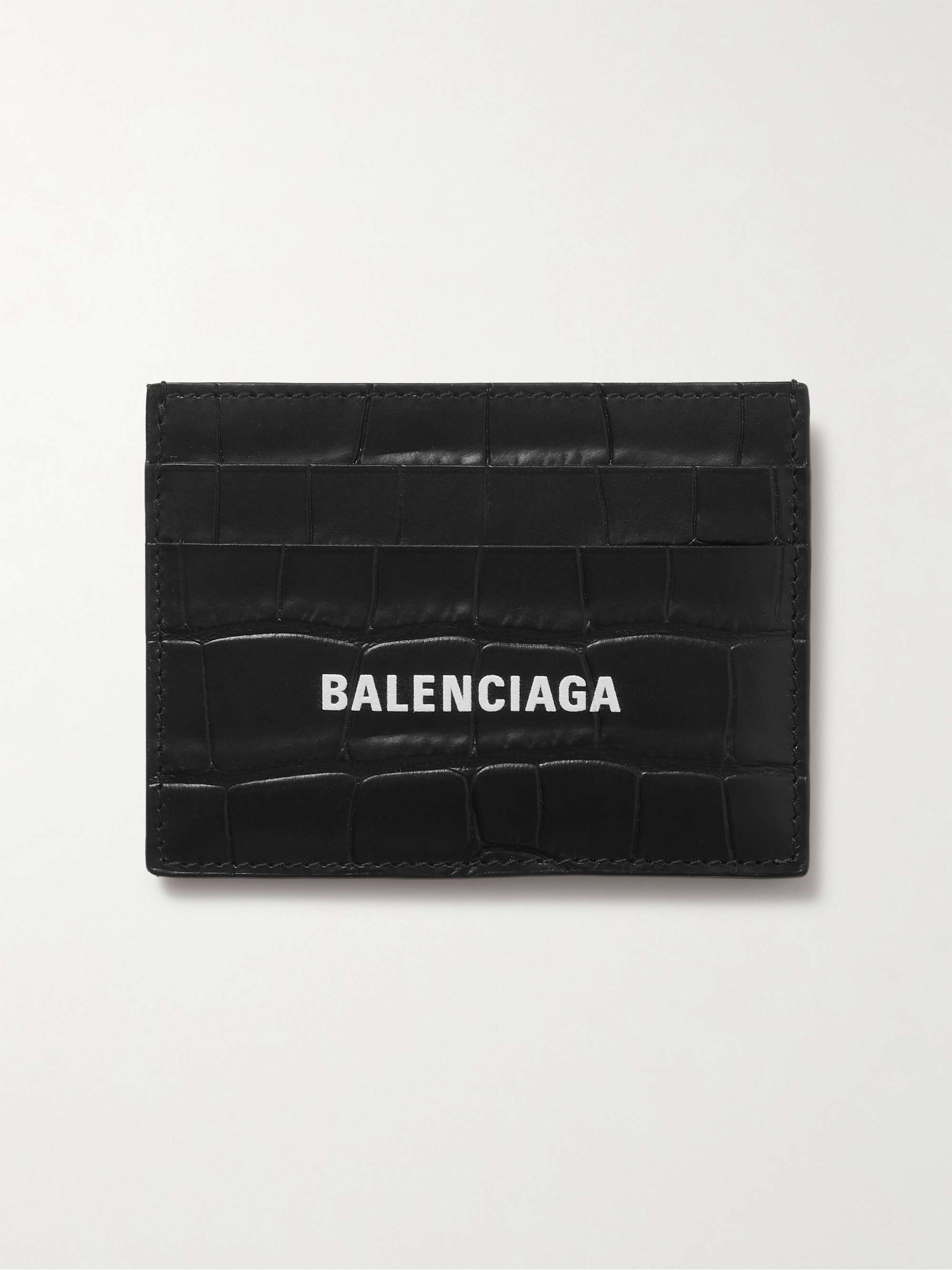 BALENCIAGA Logo-Print Croc-Effect Leather Cardholder