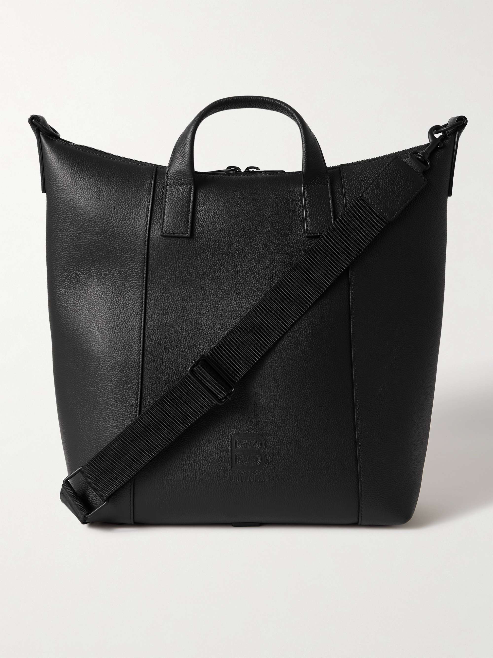 BALENCIAGA Hourglass Medium Logo-Embellished Full-Grain Leather Tote Bag