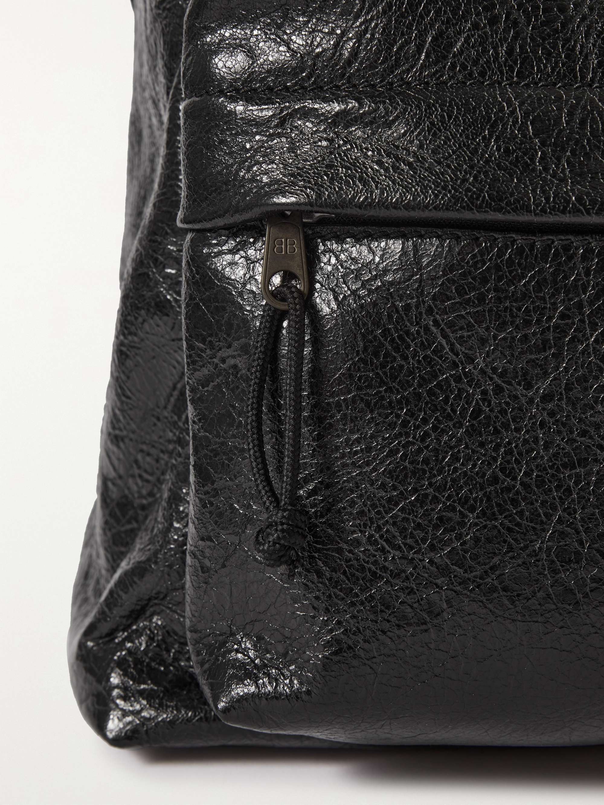 BALENCIAGA Logo-Print Crinkled-Leather Backpack