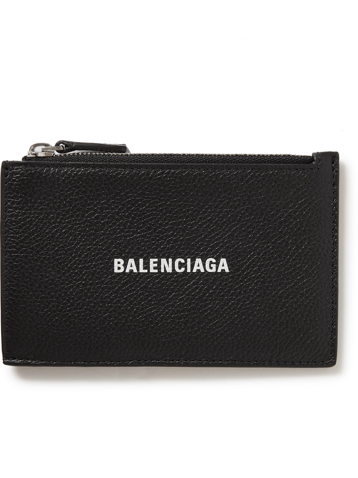 Balenciaga Cash Logo-print Full-grain Leather Zipped Cardholder In Black
