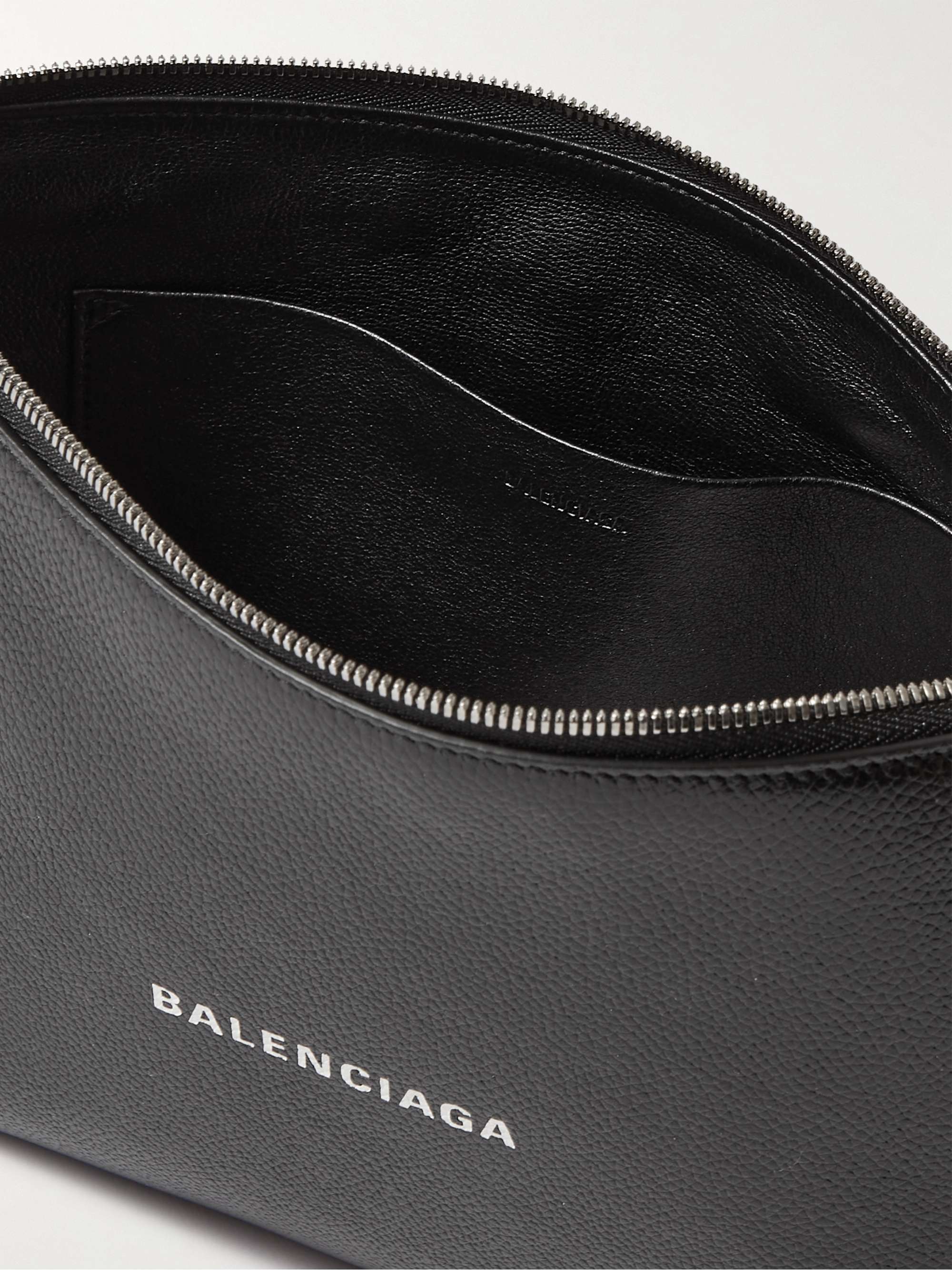 BALENCIAGA Cash Logo-Print Full-Grain Leather Pouch