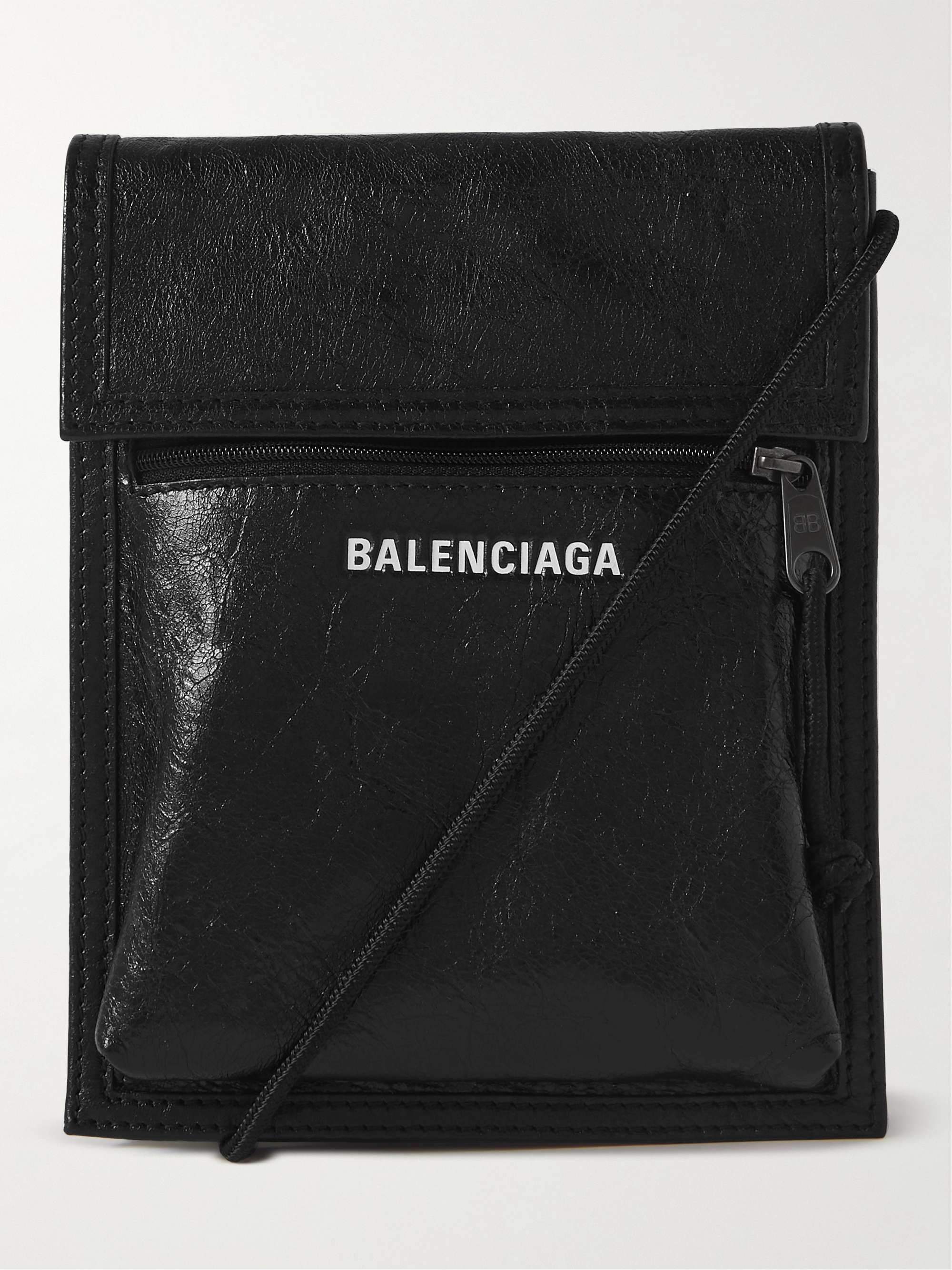 Black Logo-Print Full-Grain Leather Messenger Bag | BALENCIAGA 