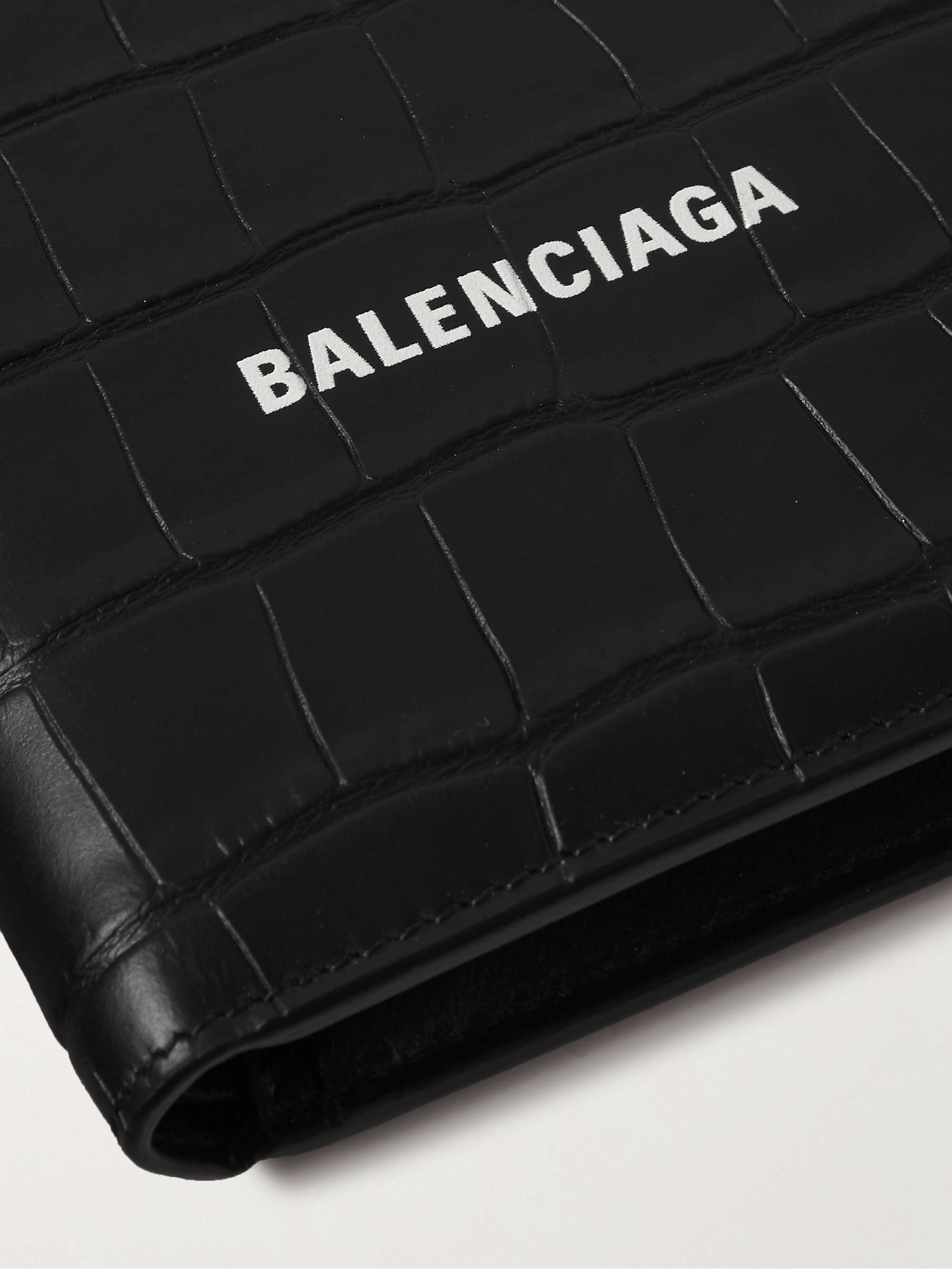 BALENCIAGA Logo-Print Croc-Effect Leather Billfold Wallet