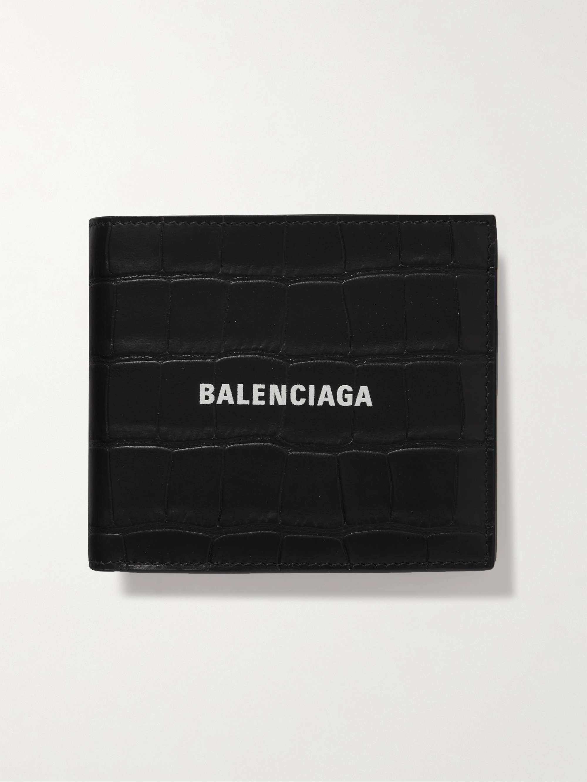 BALENCIAGA Logo-Print Croc-Effect Leather Billfold Wallet