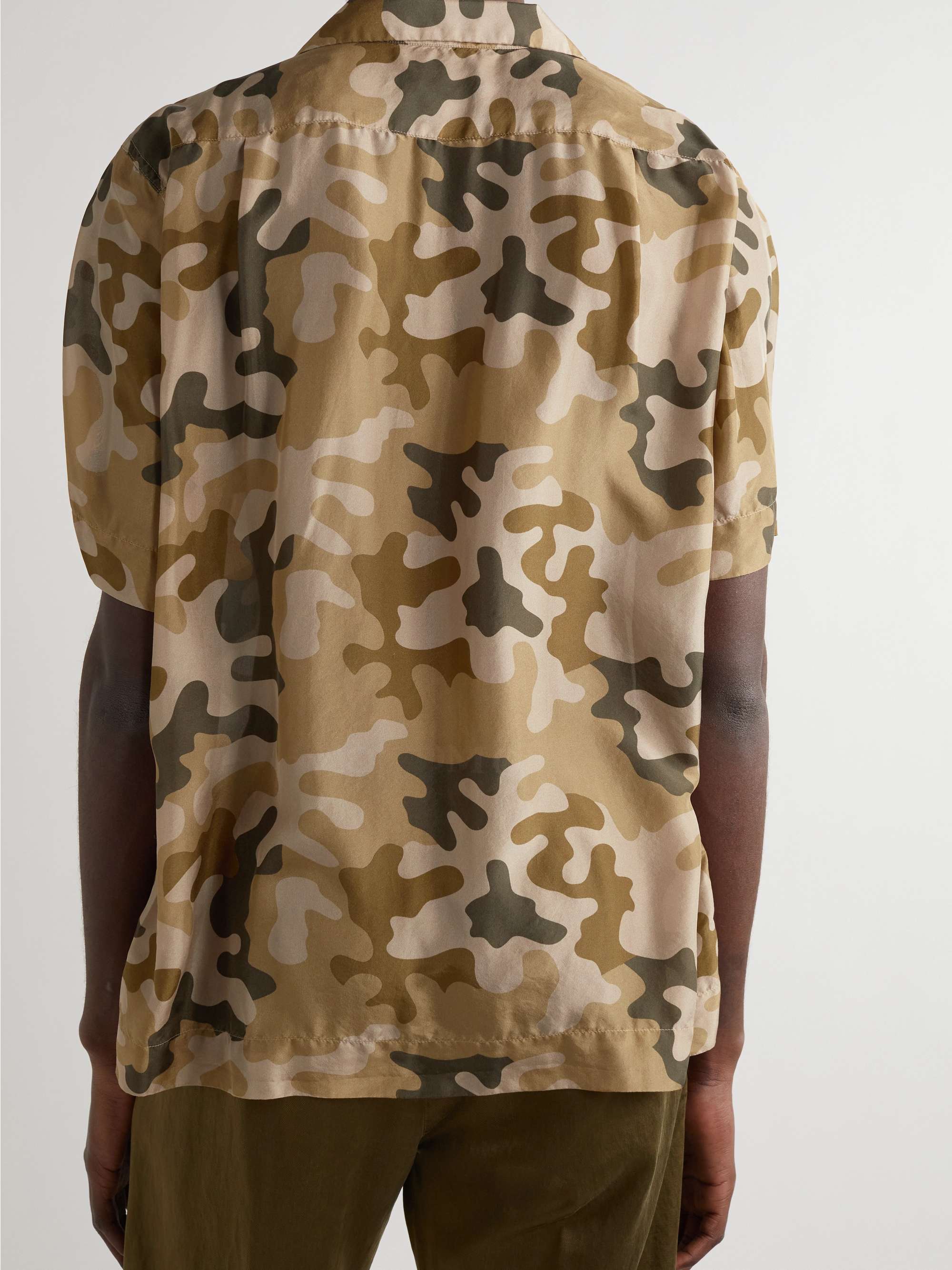 DRIES VAN NOTEN Camp-Collar Camouflage-Print Silk Shirt