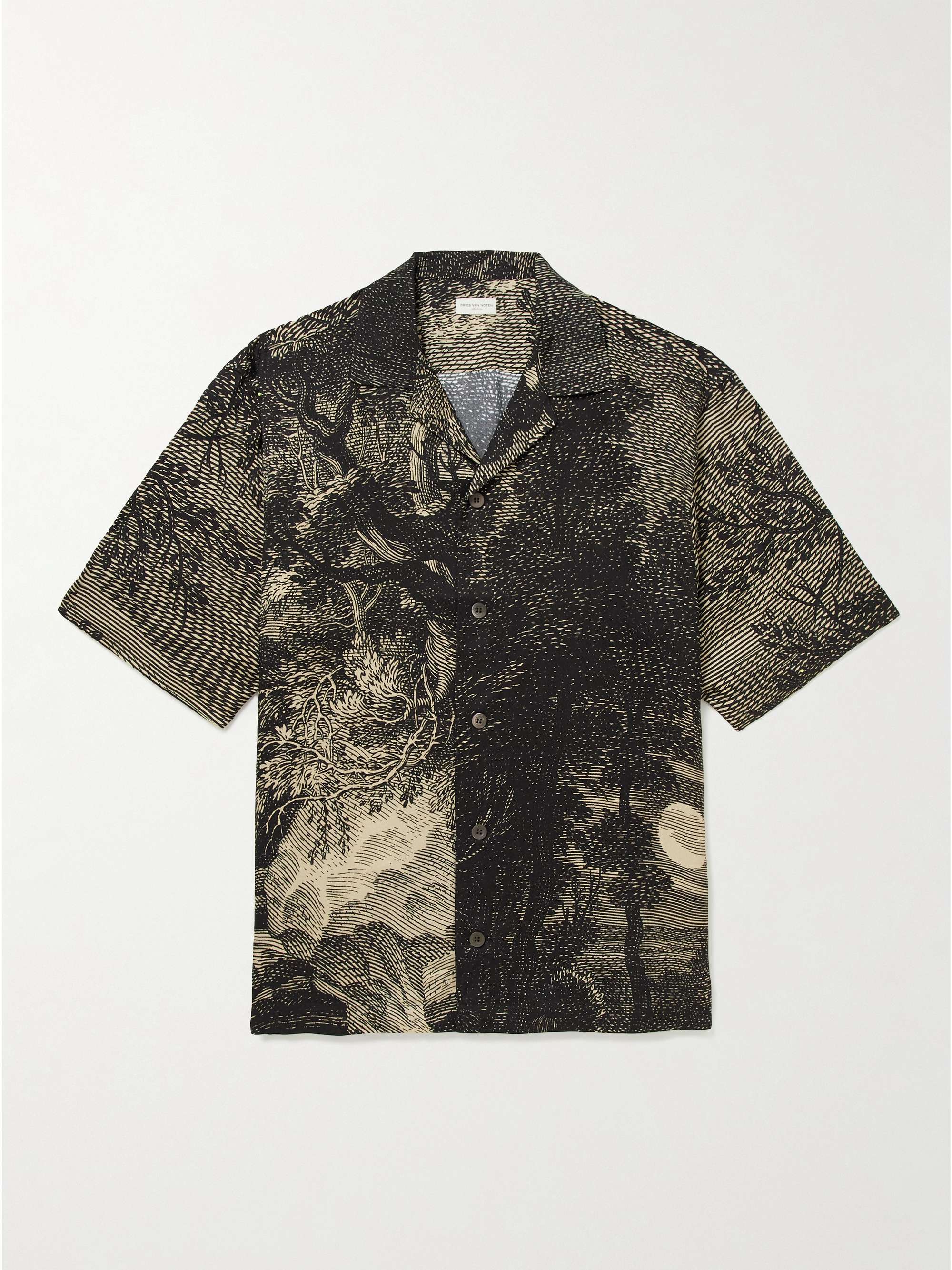 Black Cassi Camp-Collar Printed Voile Shirt | DRIES VAN NOTEN | MR 
