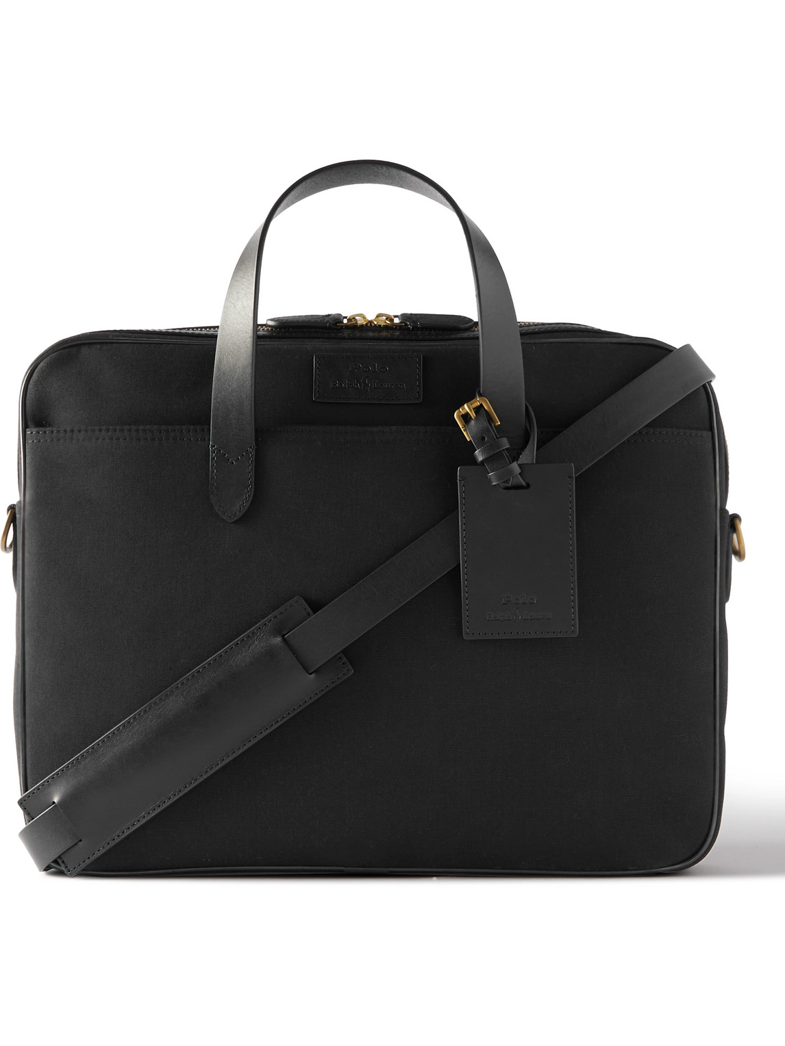 Polo Ralph Lauren Leather-trimmed Canvas Briefcase In Black