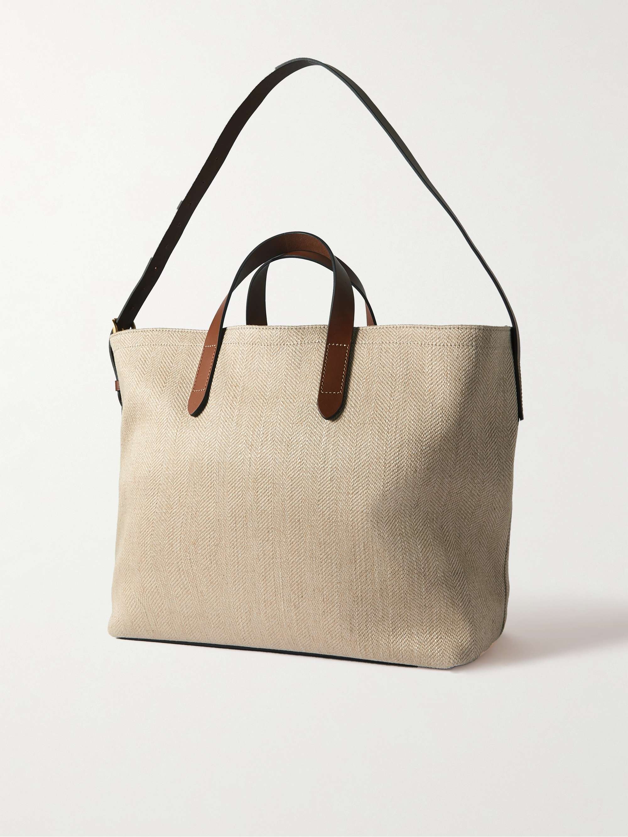 MISMO Leather-Trimmed Herringbone Canvas Tote Bag