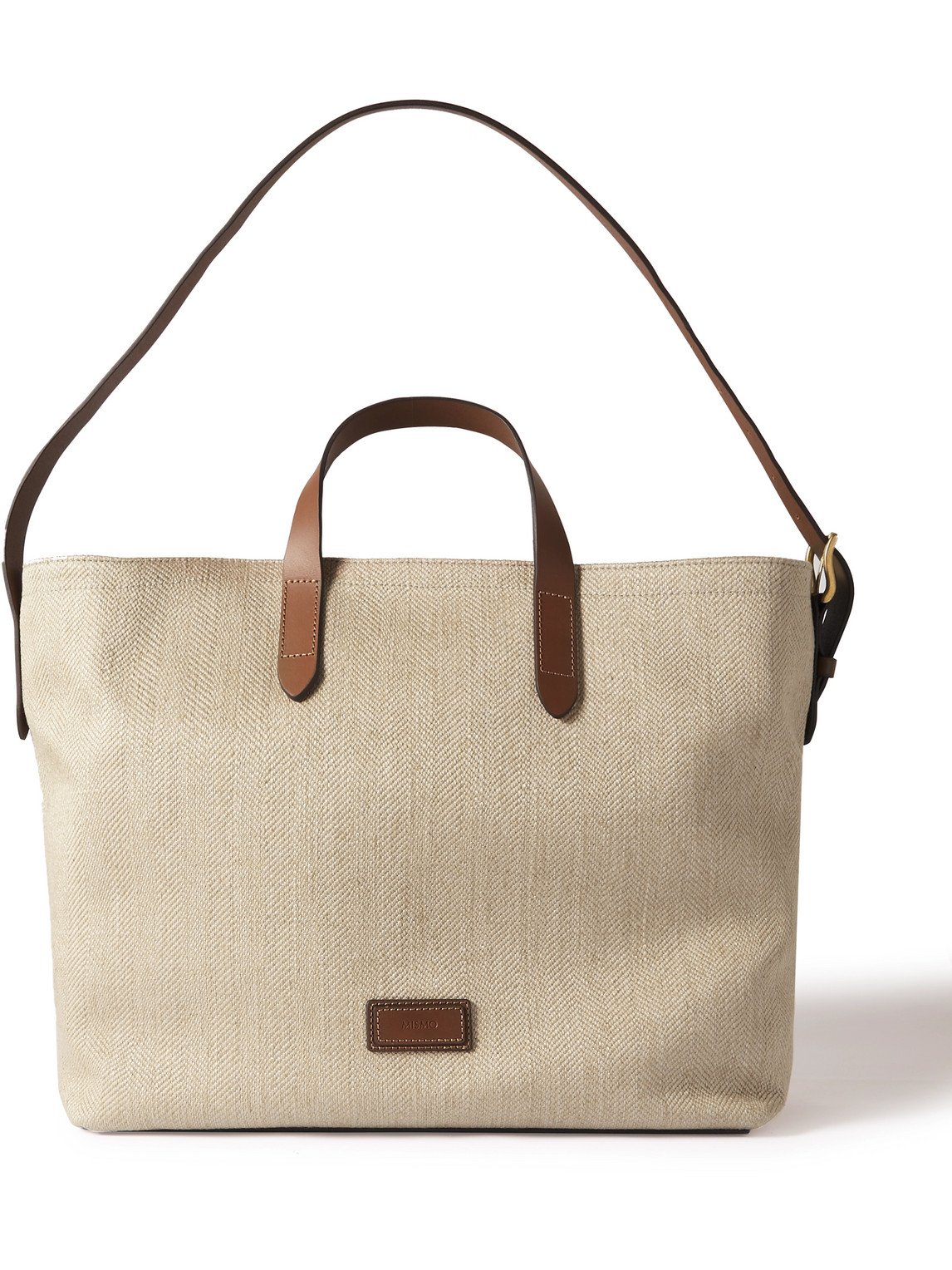 Mismo Leather-trimmed Herringbone Canvas Tote Bag In Neutrals