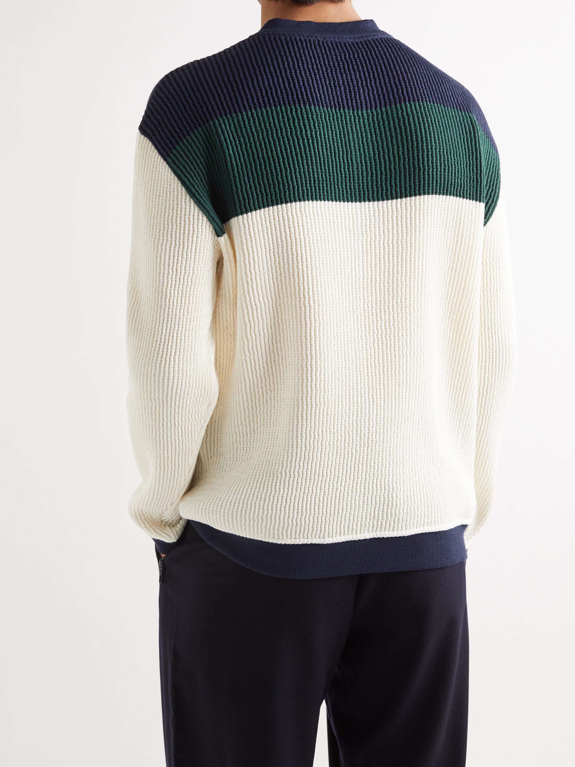 GIORGIO ARMANI Colour-Block Waffle-Knit Cotton Sweater