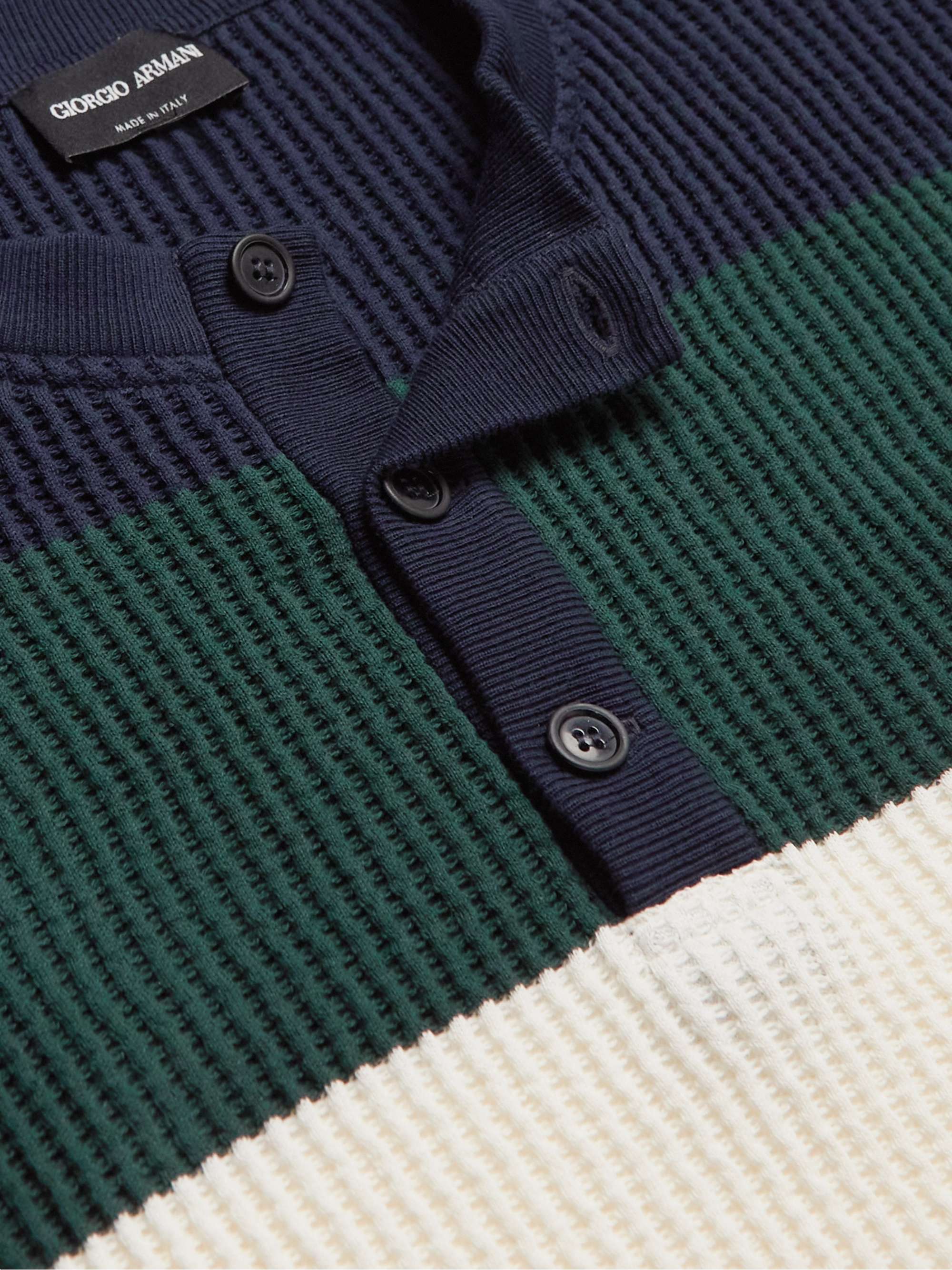 GIORGIO ARMANI Colour-Block Waffle-Knit Cotton Sweater