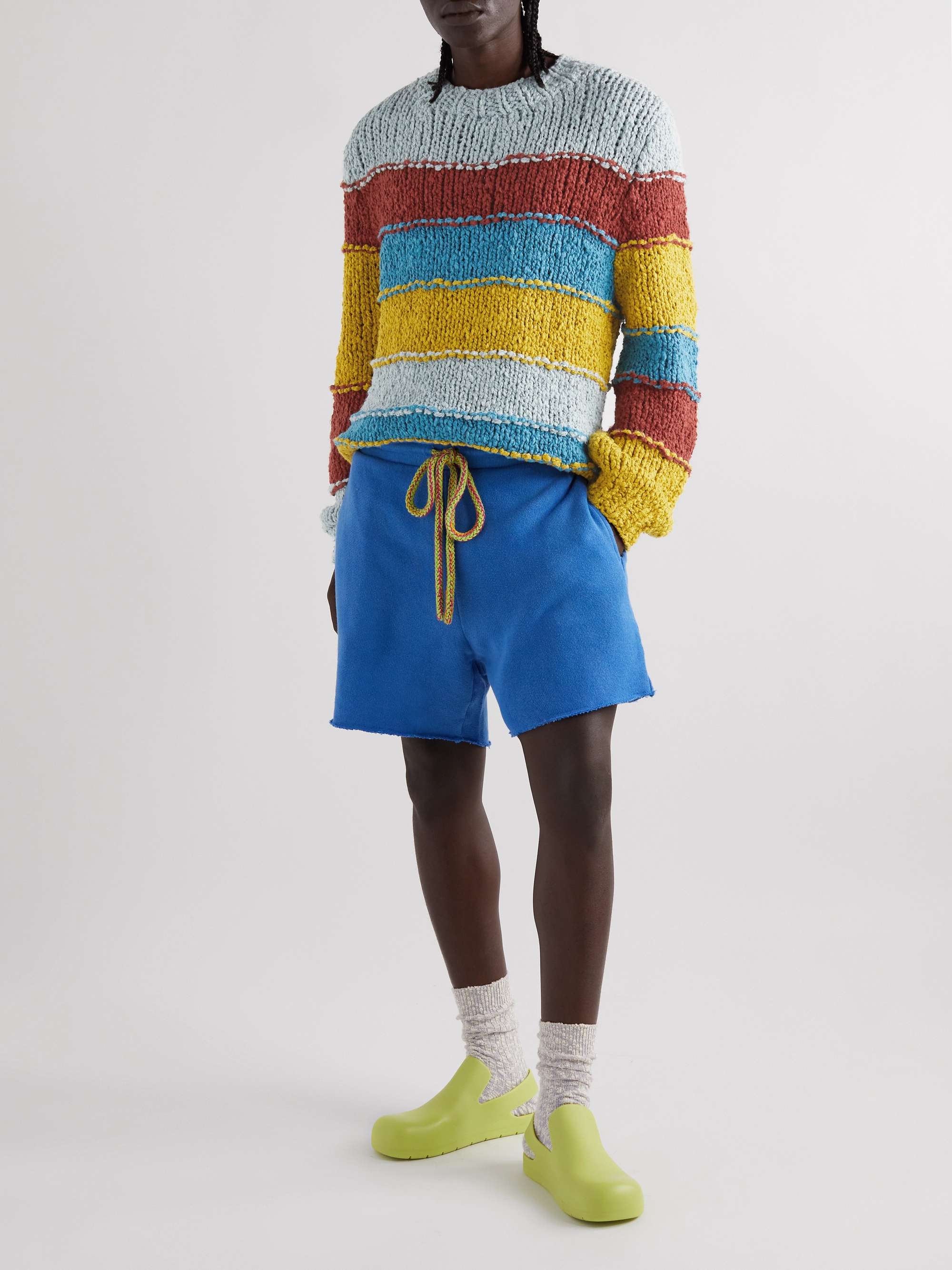 THE ELDER STATESMAN Panelled Striped Organic Cotton-Bouclé Sweater